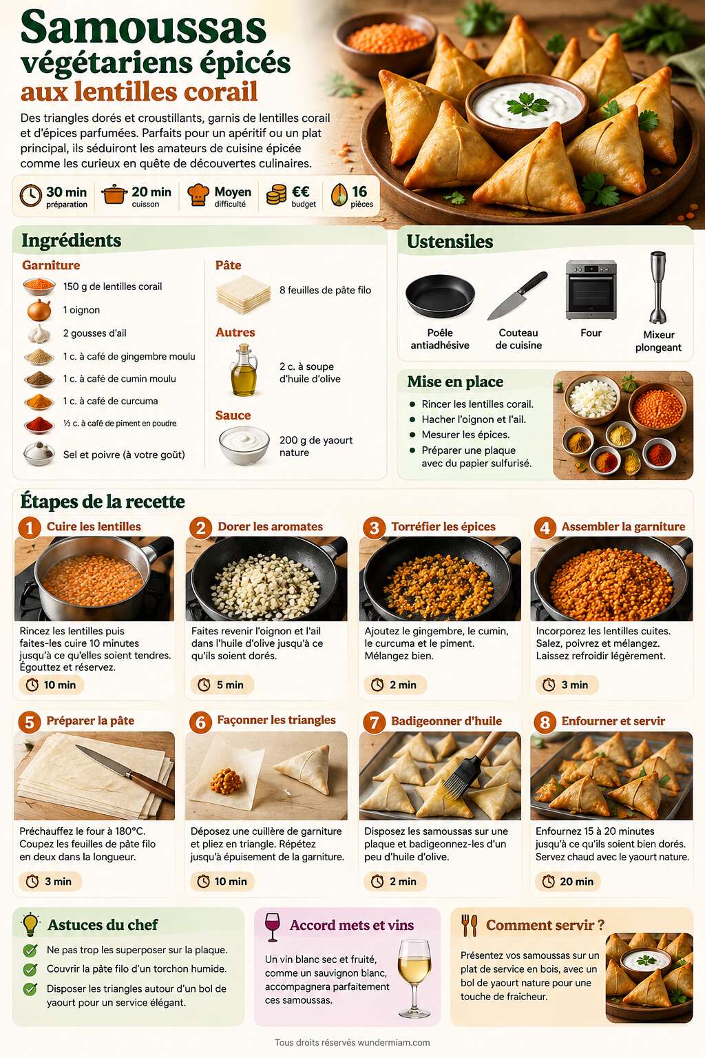 Fiche recette Samoussas végétariens épicés aux lentilles corail Fiche recette Samoussas végétariens épicés aux lentilles corail