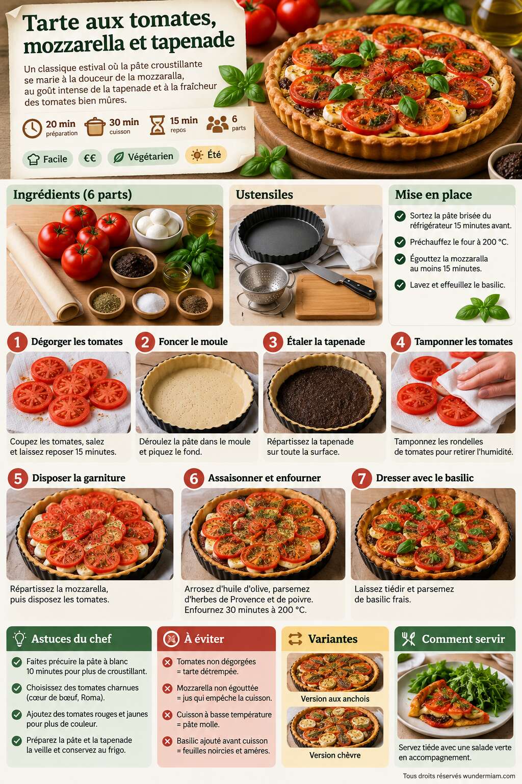 Fiche recette Recette de tarte aux tomates, mozzarella et tapenade Fiche recette Recette de tarte aux tomates, mozzarella et tapenade