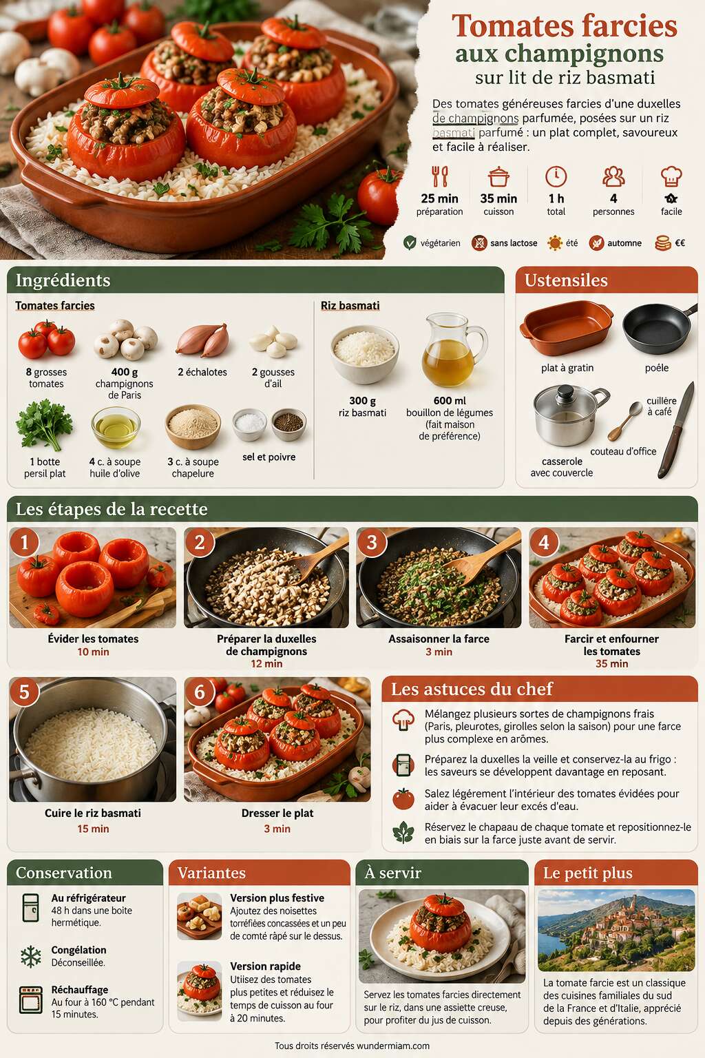 Fiche recette Recette de tomates farcies aux champignons sur lit de riz basmati Fiche recette Recette de tomates farcies aux champignons sur lit de riz basmati