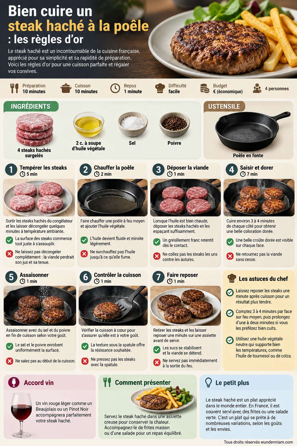 Fiche recette Bien cuire un steak hach&eacute; &agrave; la po&ecirc;le : les r&egrave;gles d'or
