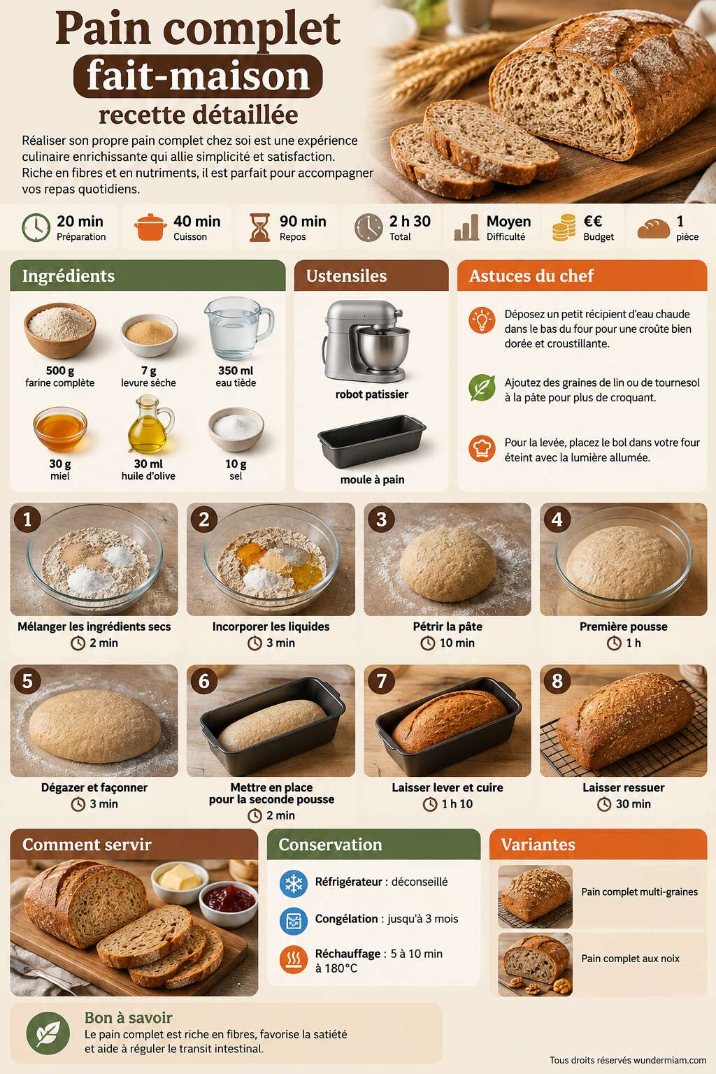 Fiche recette Pain complet fait-maison : recette d&eacute;taill&eacute;e