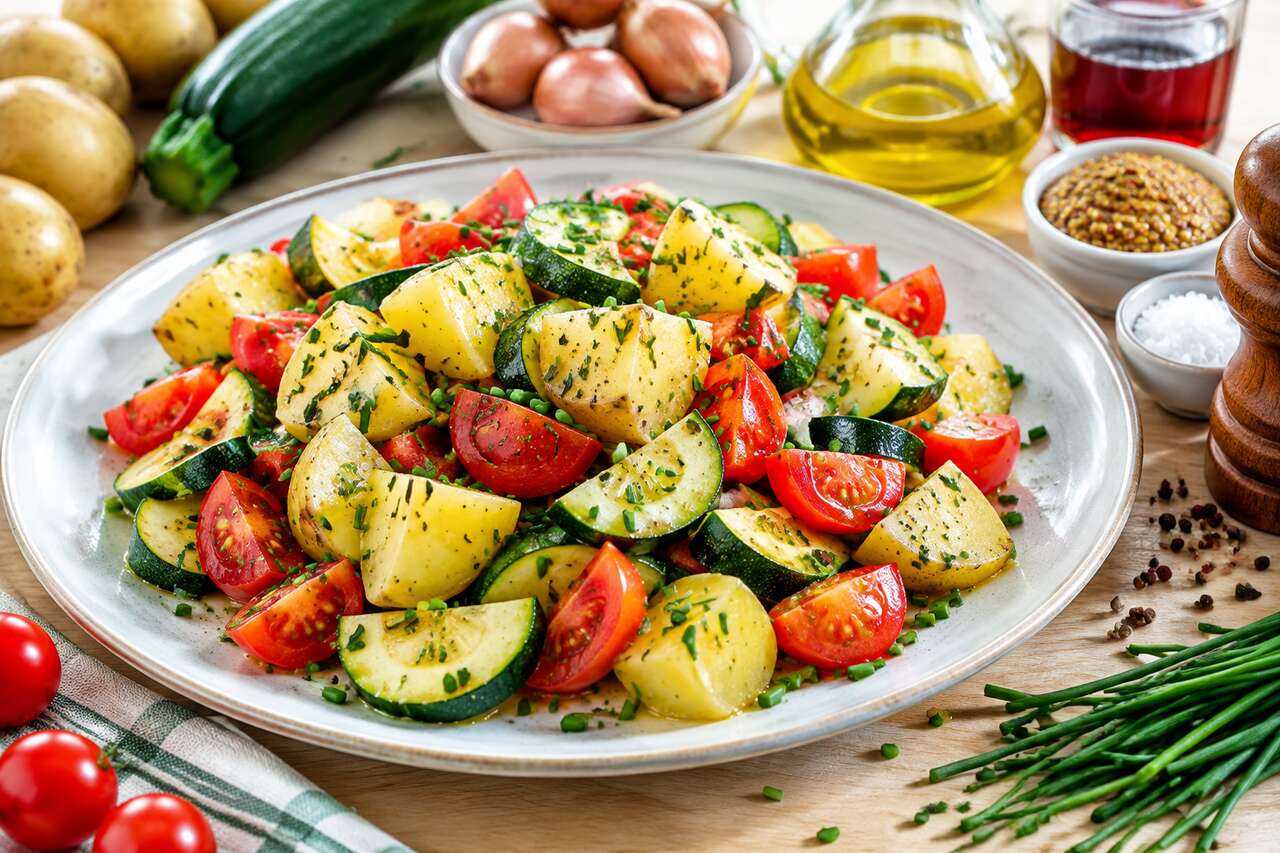 Recette facile de salade de pommes de terre, courgette et tomates