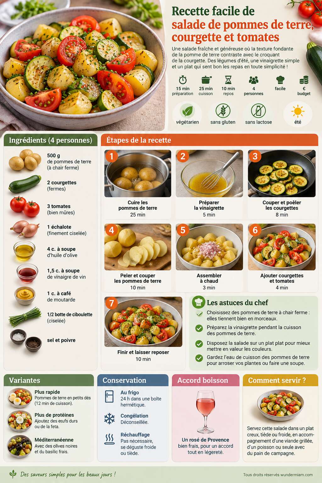 Fiche recette Recette facile de salade de pommes de terre, courgette et tomates Fiche recette Recette facile de salade de pommes de terre, courgette et tomates