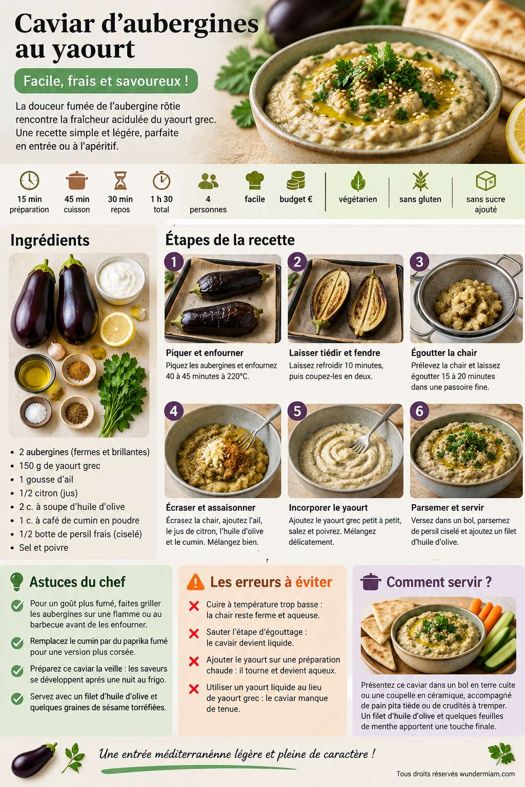 Fiche recette Recette facile de caviar d'aubergines au yaourt Fiche recette Recette facile de caviar d'aubergines au yaourt