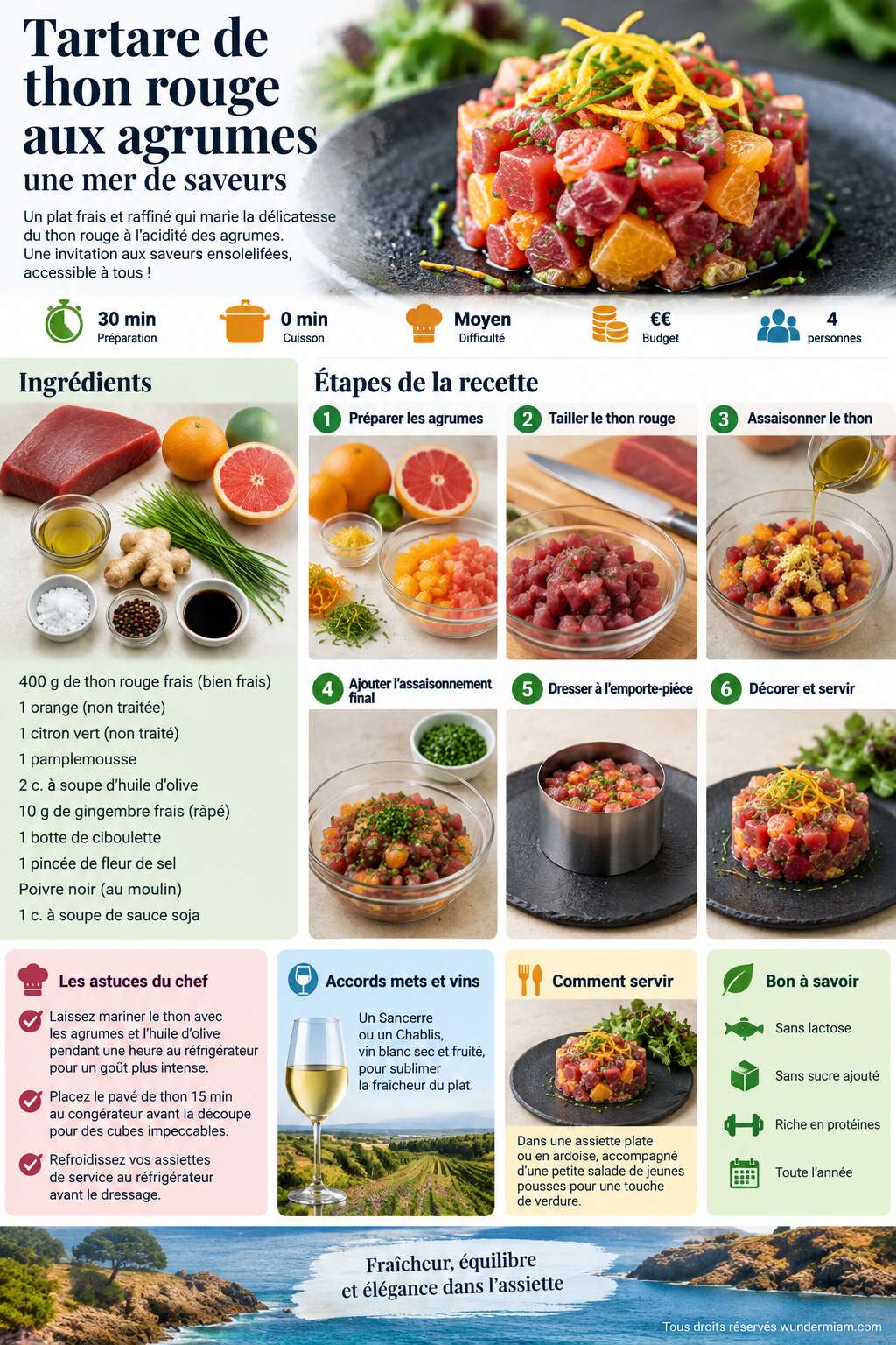 Fiche recette Tartare de thon rouge aux agrumes, une mer de saveurs