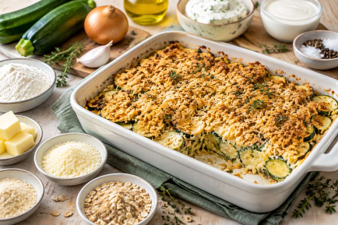 Recette du crumble aux courgettes et fromage ail et fines herbes