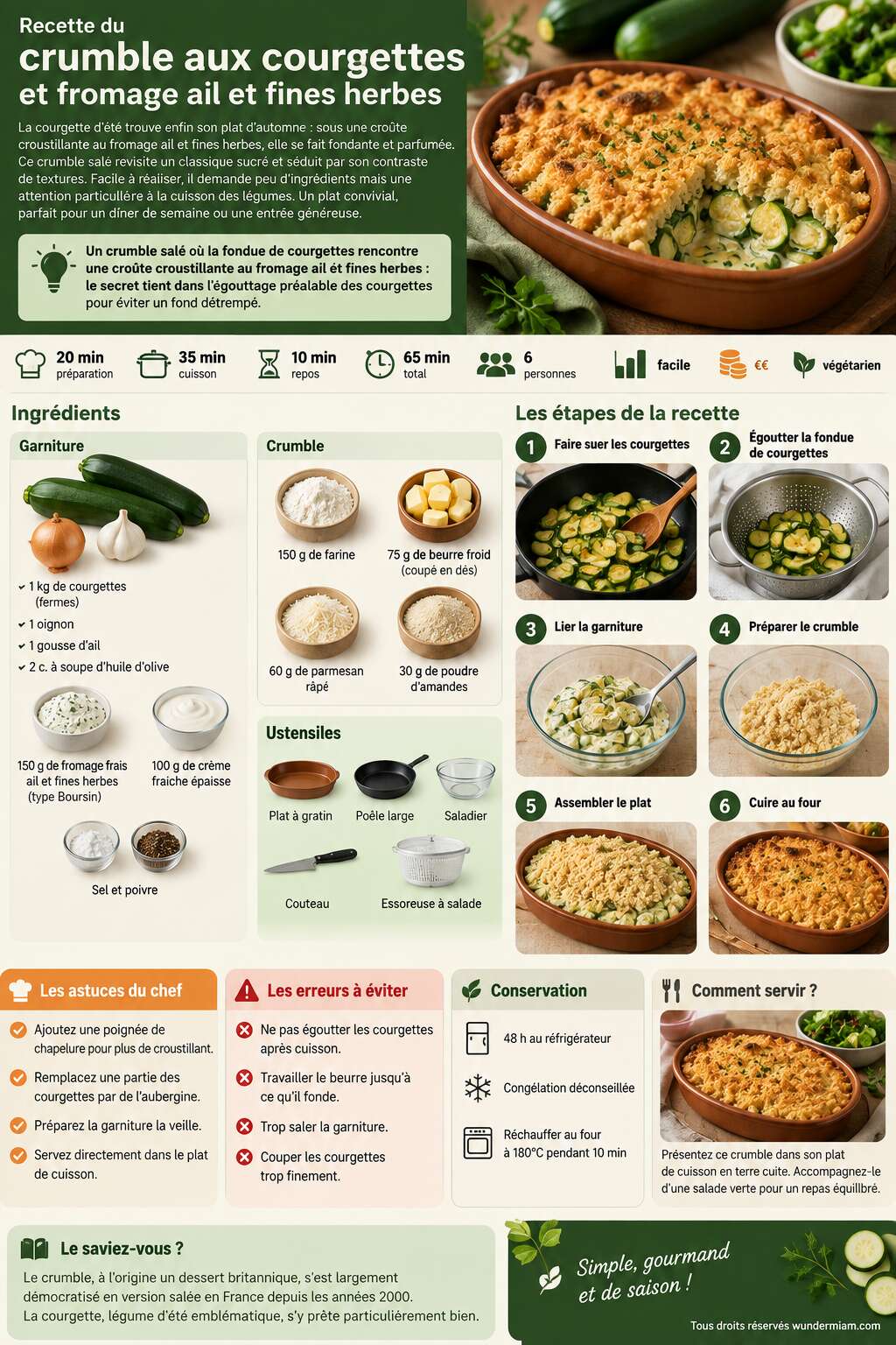Fiche recette Recette du crumble aux courgettes et fromage ail et fines herbes Fiche recette Recette du crumble aux courgettes et fromage ail et fines herbes