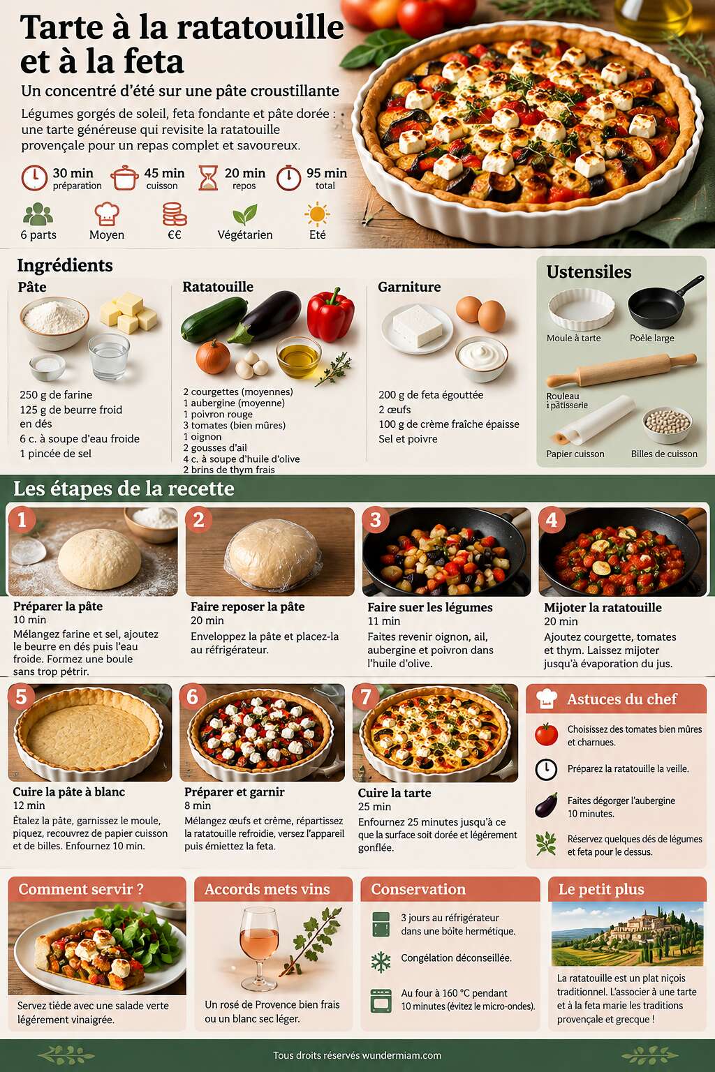 Fiche recette Recette de tarte à la ratatouille et à la feta Fiche recette Recette de tarte à la ratatouille et à la feta