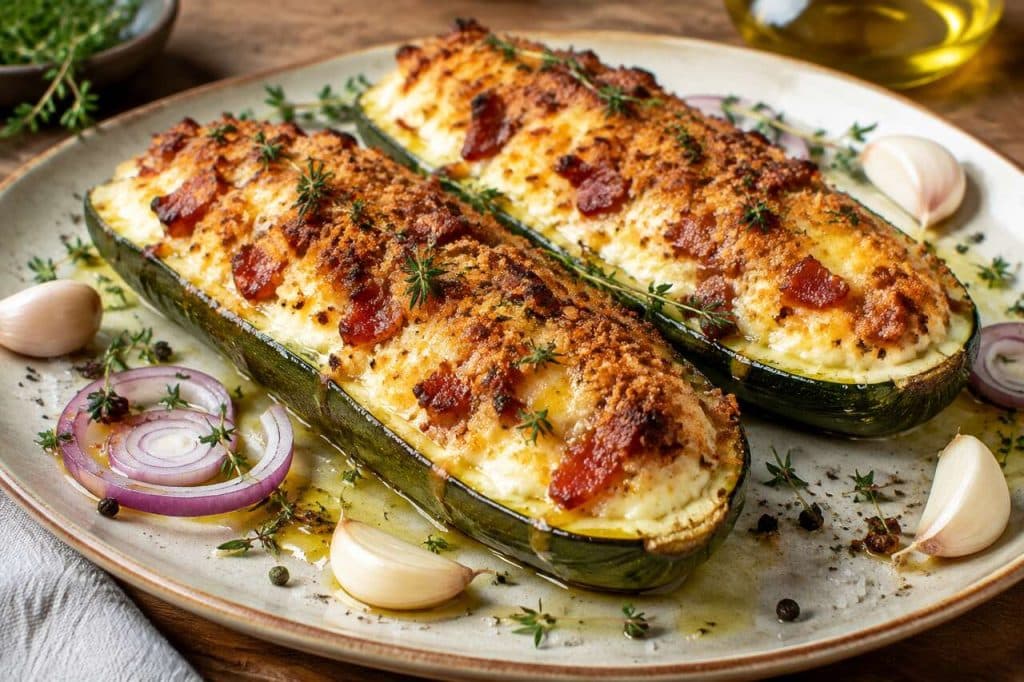Courgettes farcies au chèvre et lardons : la recette gourmande et facile