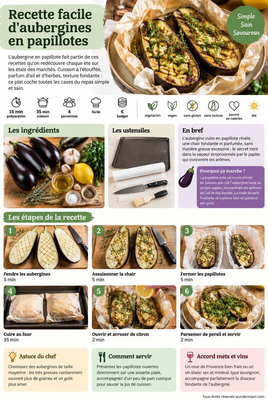 Fiche recette Recette facile d'aubergines en papillotes Fiche recette Recette facile d'aubergines en papillotes