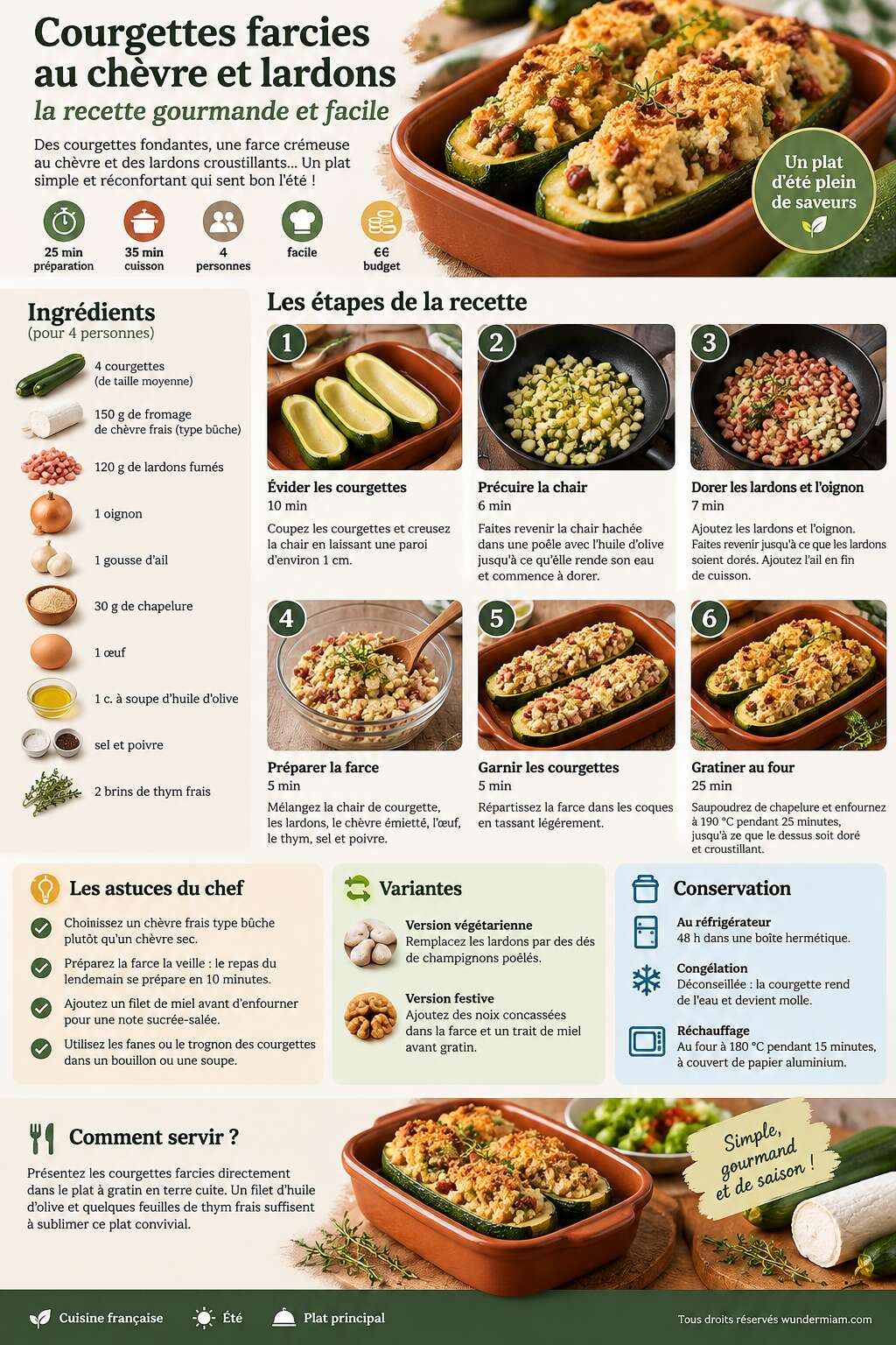 Fiche recette Courgettes farcies au chèvre et lardons : la recette gourmande et facile Fiche recette Courgettes farcies au chèvre et lardons : la recette gourmande et facile