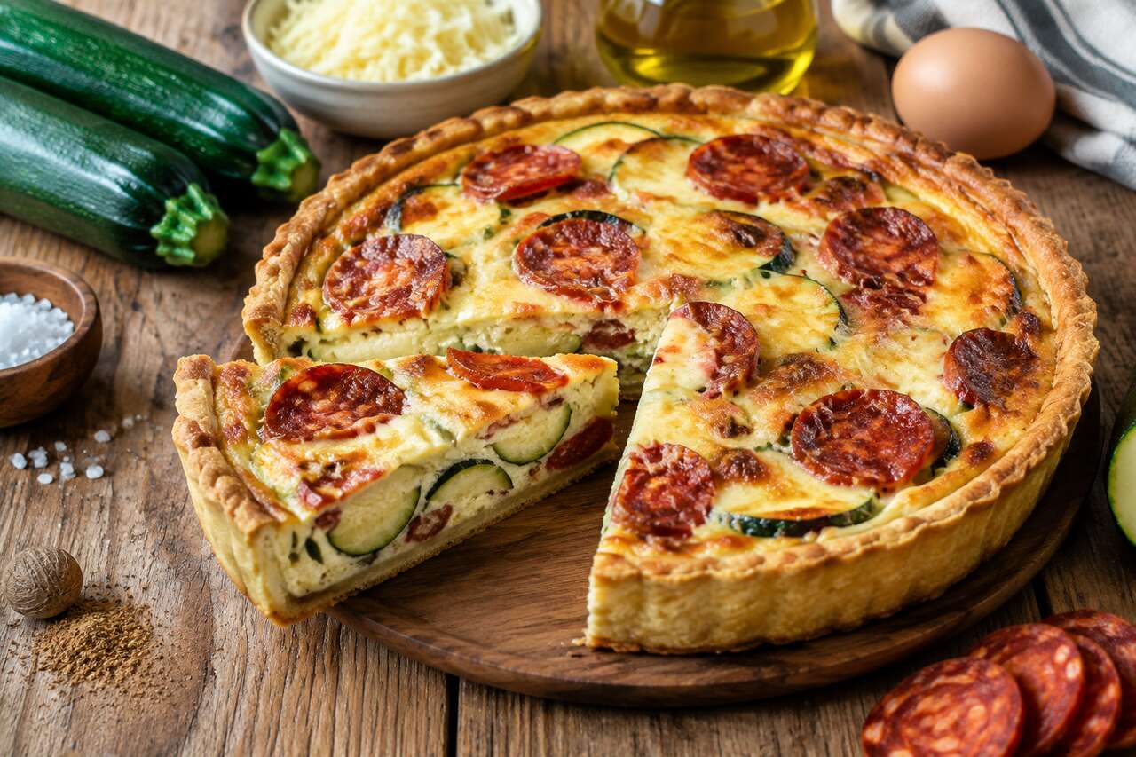 Recette facile de quiche aux courgettes et chorizo