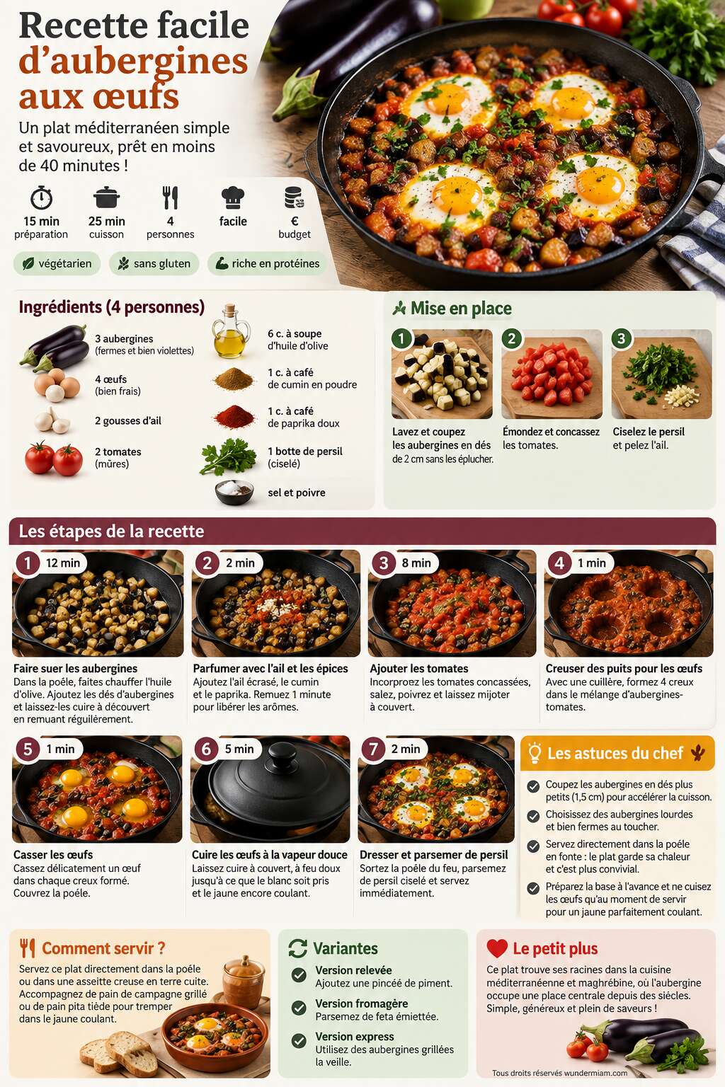 Fiche recette Recette facile d'aubergines aux œufs Fiche recette Recette facile d'aubergines aux œufs
