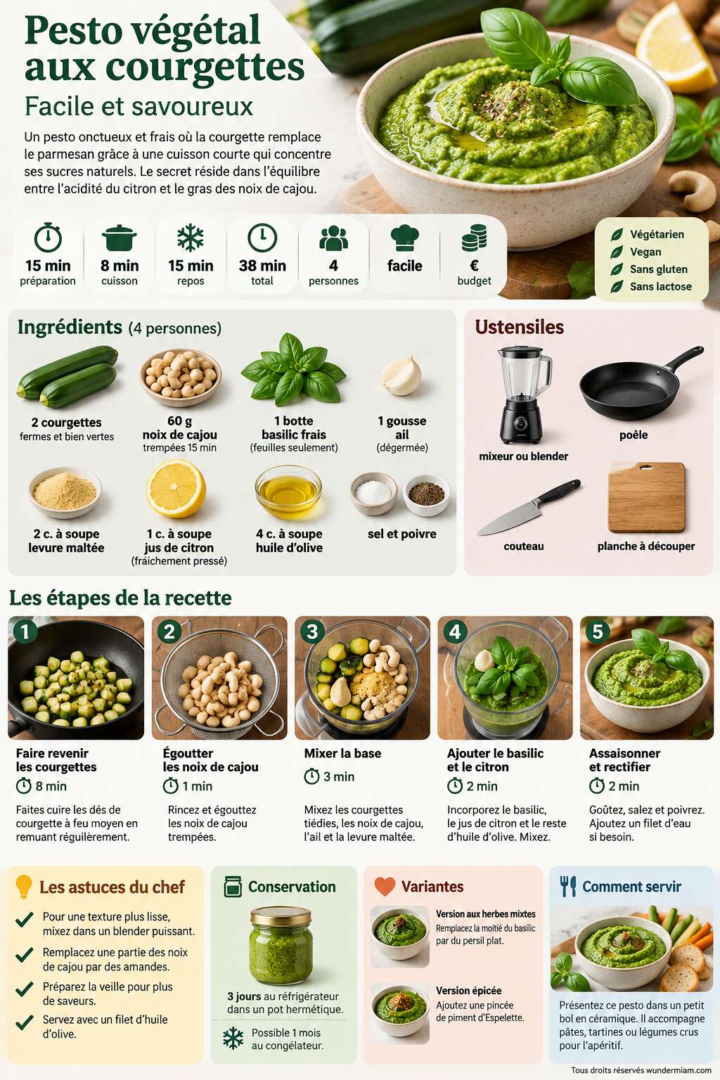Fiche recette Recette de pesto v&eacute;g&eacute;tal aux courgettes facile et savoureux