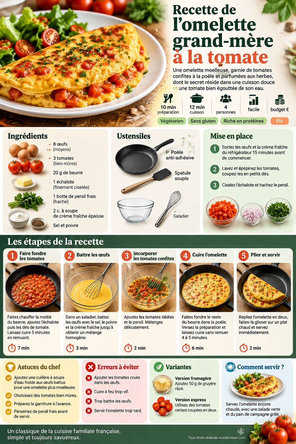 Fiche recette Recette de l'omelette grand-mère à la tomate Fiche recette Recette de l'omelette grand-mère à la tomate