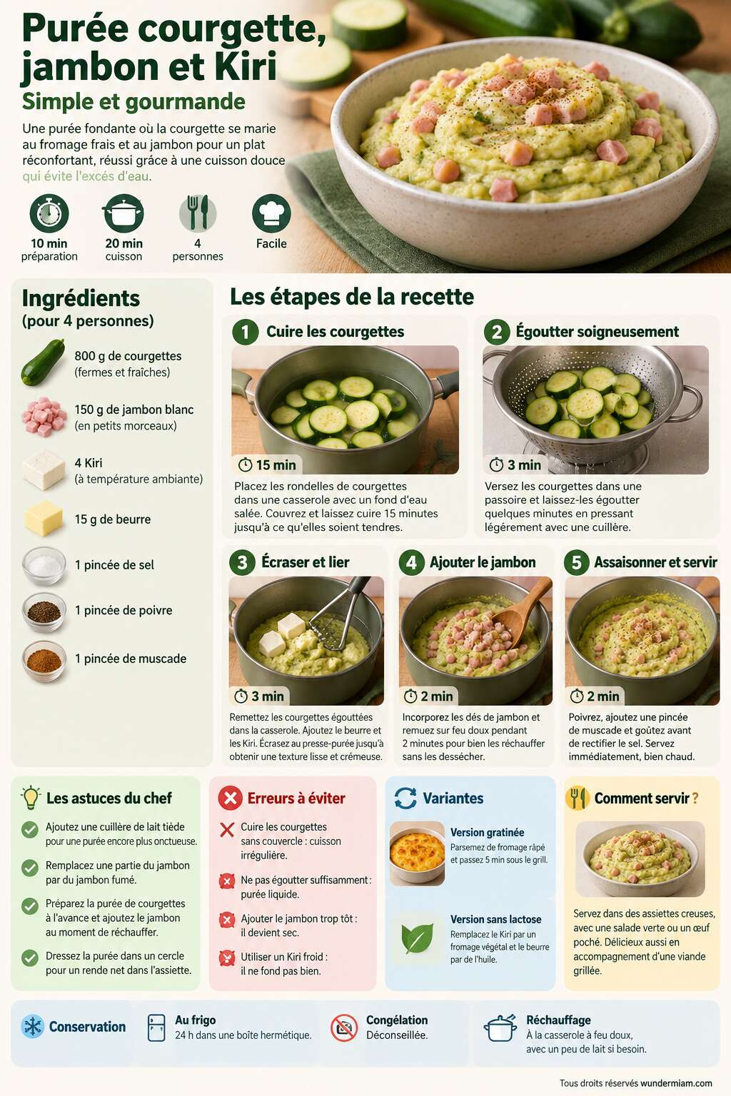 Fiche recette Recette de purée courgette, jambon et Kiri : simple et gourmande Fiche recette Recette de purée courgette, jambon et Kiri : simple et gourmande