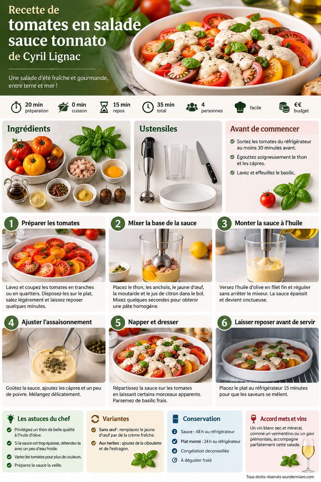 Fiche recette Recette de tomates en salade sauce tonnato de Cyril Lignac