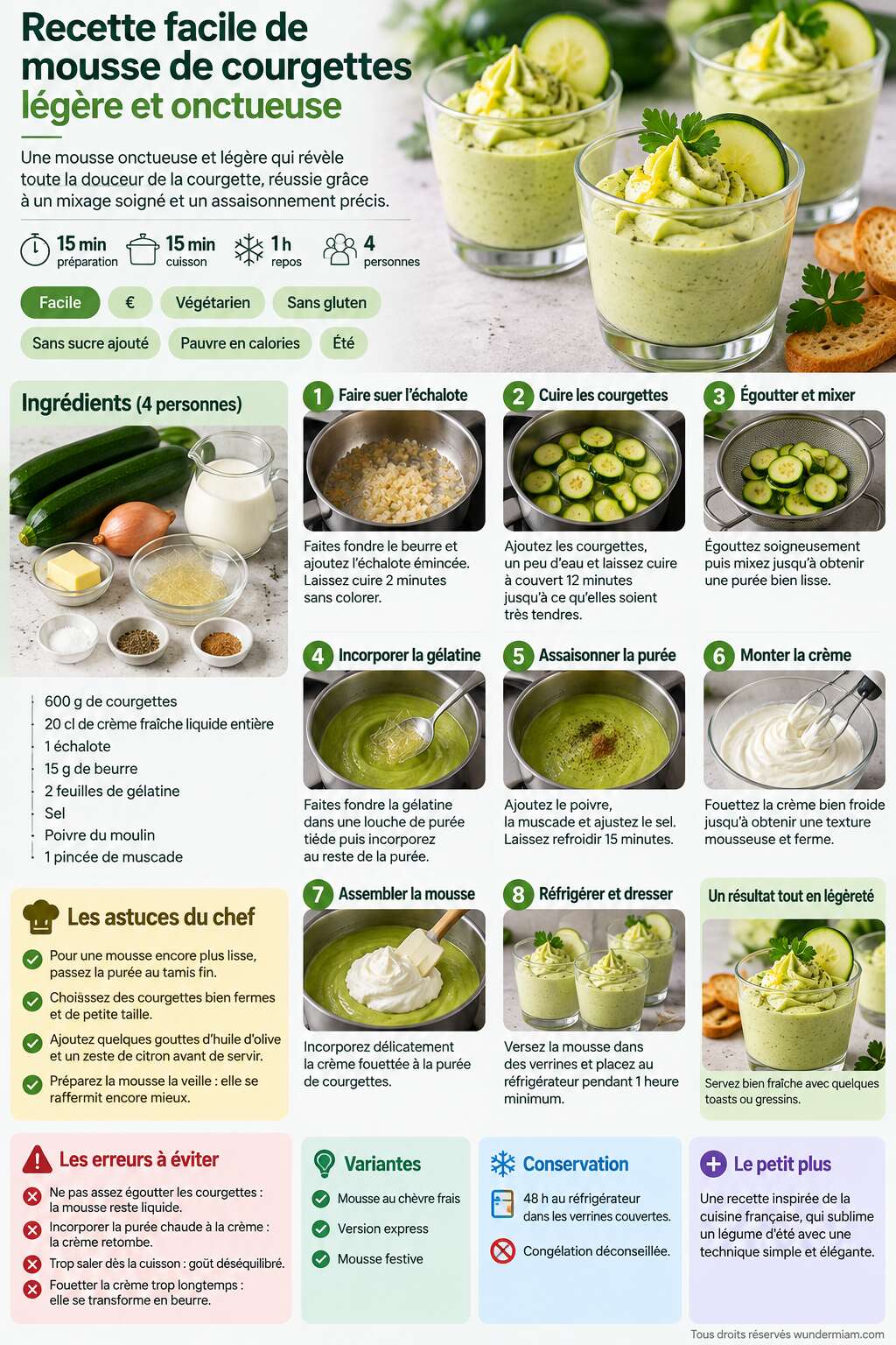 Fiche recette Recette facile de mousse de courgettes l&eacute;g&egrave;re et onctueuse