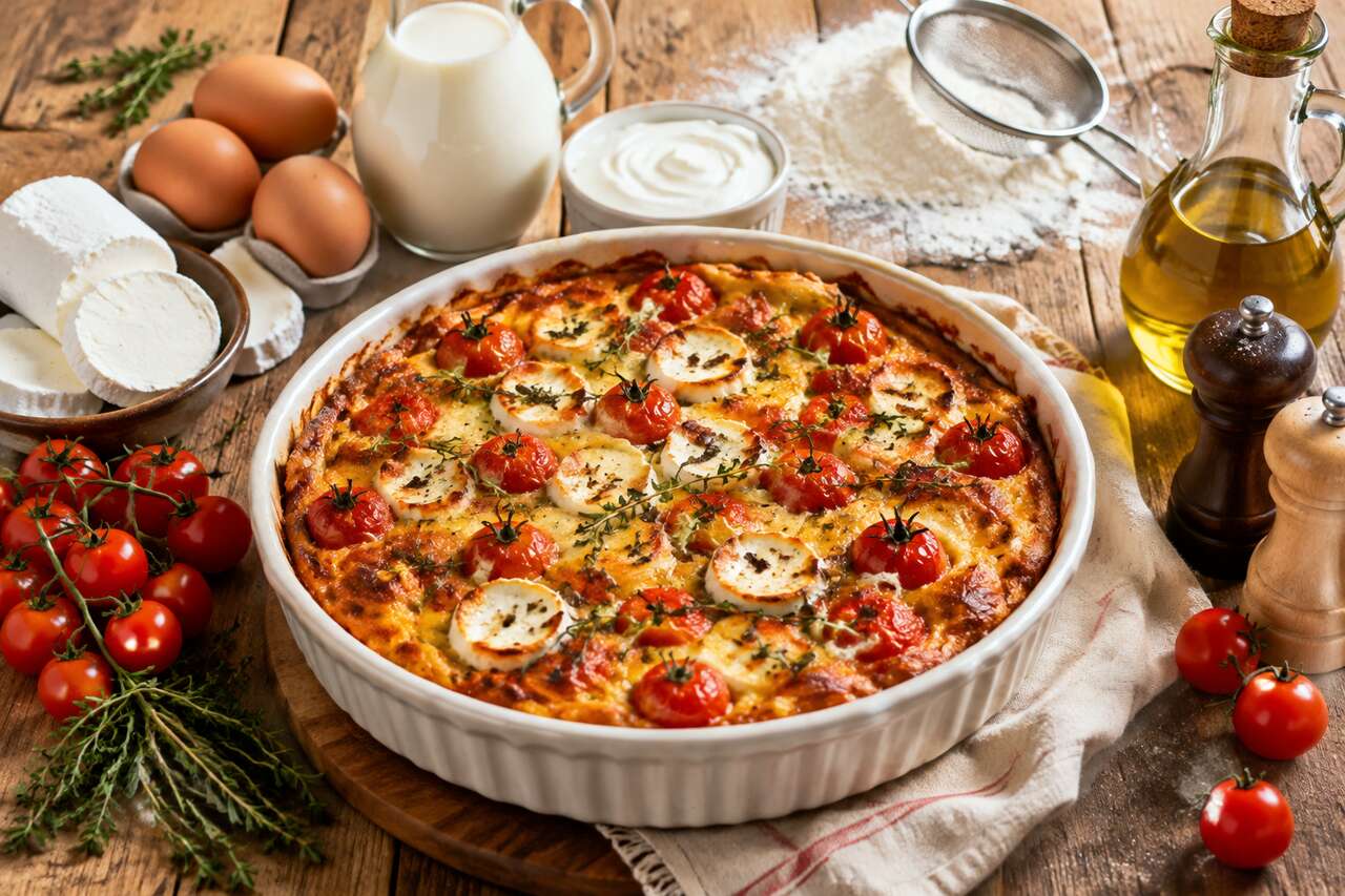 Recette du clafoutis de tomates cerises et chèvre