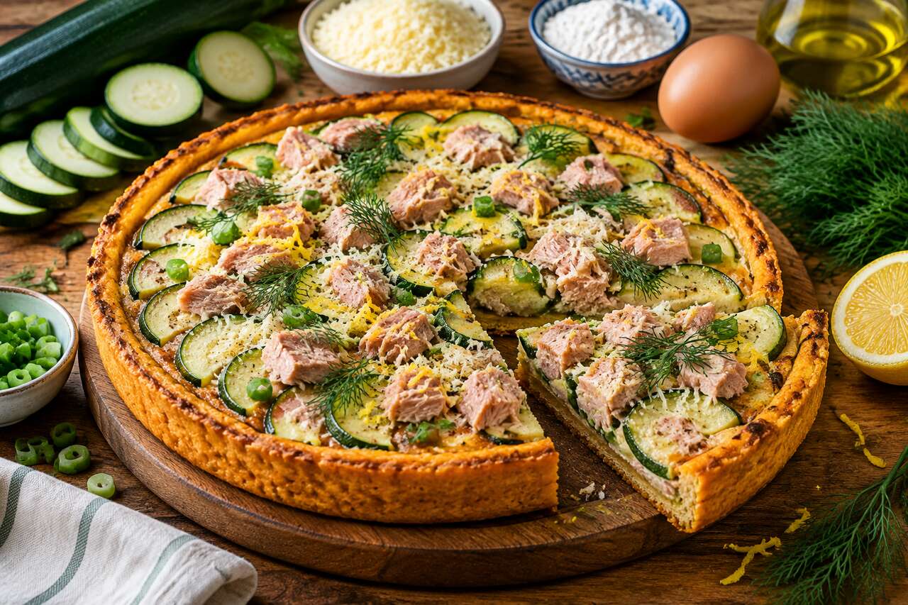Tarte au thon et courgette sur pâte à la patate douce : une recette originale et savoureuse