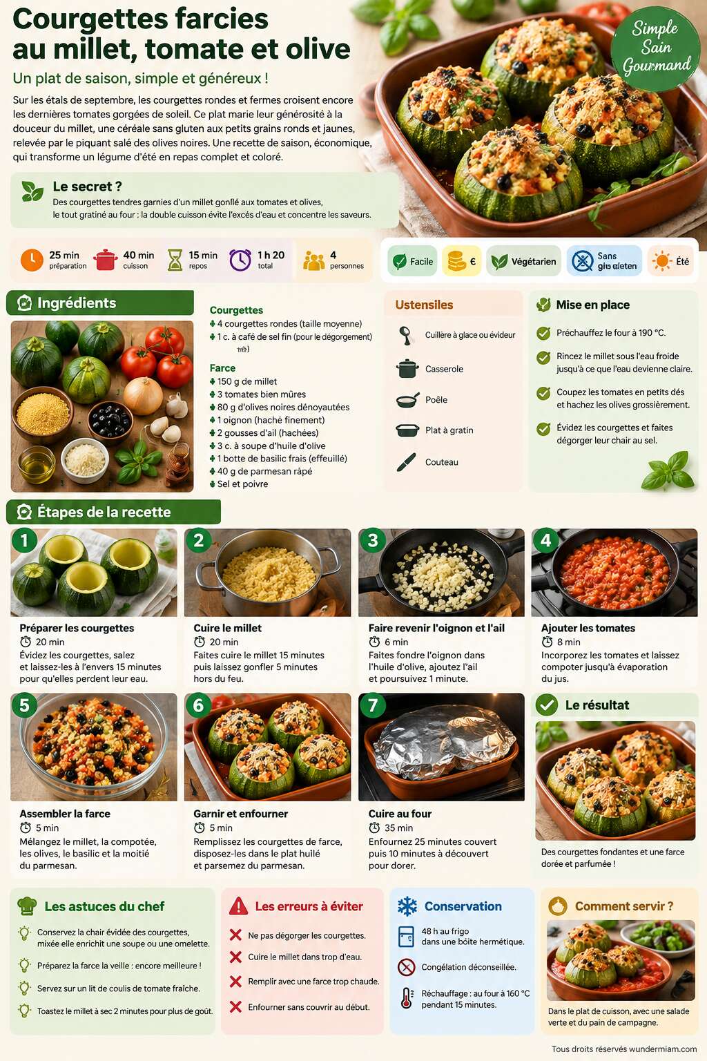 Fiche recette Recette de courgettes farcies au millet, tomate et olive
