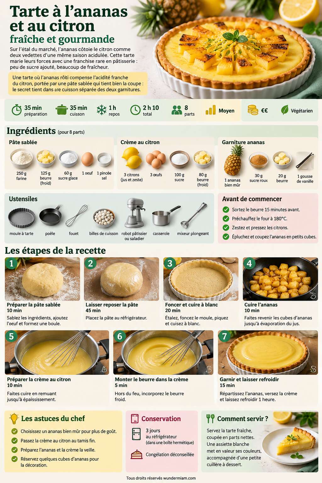 Fiche recette Recette de tarte à l'ananas et au citron : fraîche et gourmande Fiche recette Recette de tarte à l'ananas et au citron : fraîche et gourmande