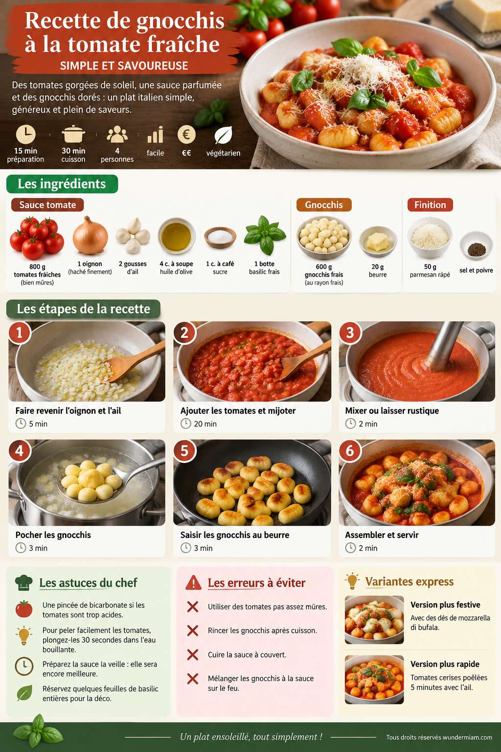 Fiche recette Recette de gnocchis à la tomate fraîche : simple et savoureuse Fiche recette Recette de gnocchis à la tomate fraîche : simple et savoureuse