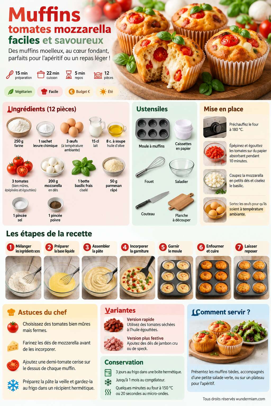 Fiche recette Recette de muffins tomates mozzarella faciles et savoureux Fiche recette Recette de muffins tomates mozzarella faciles et savoureux
