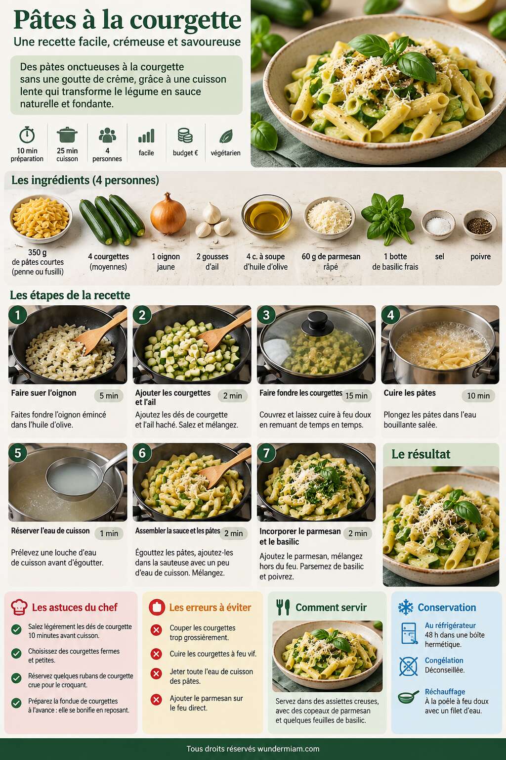 Fiche recette Recette facile de pâtes à la courgette Fiche recette Recette facile de pâtes à la courgette