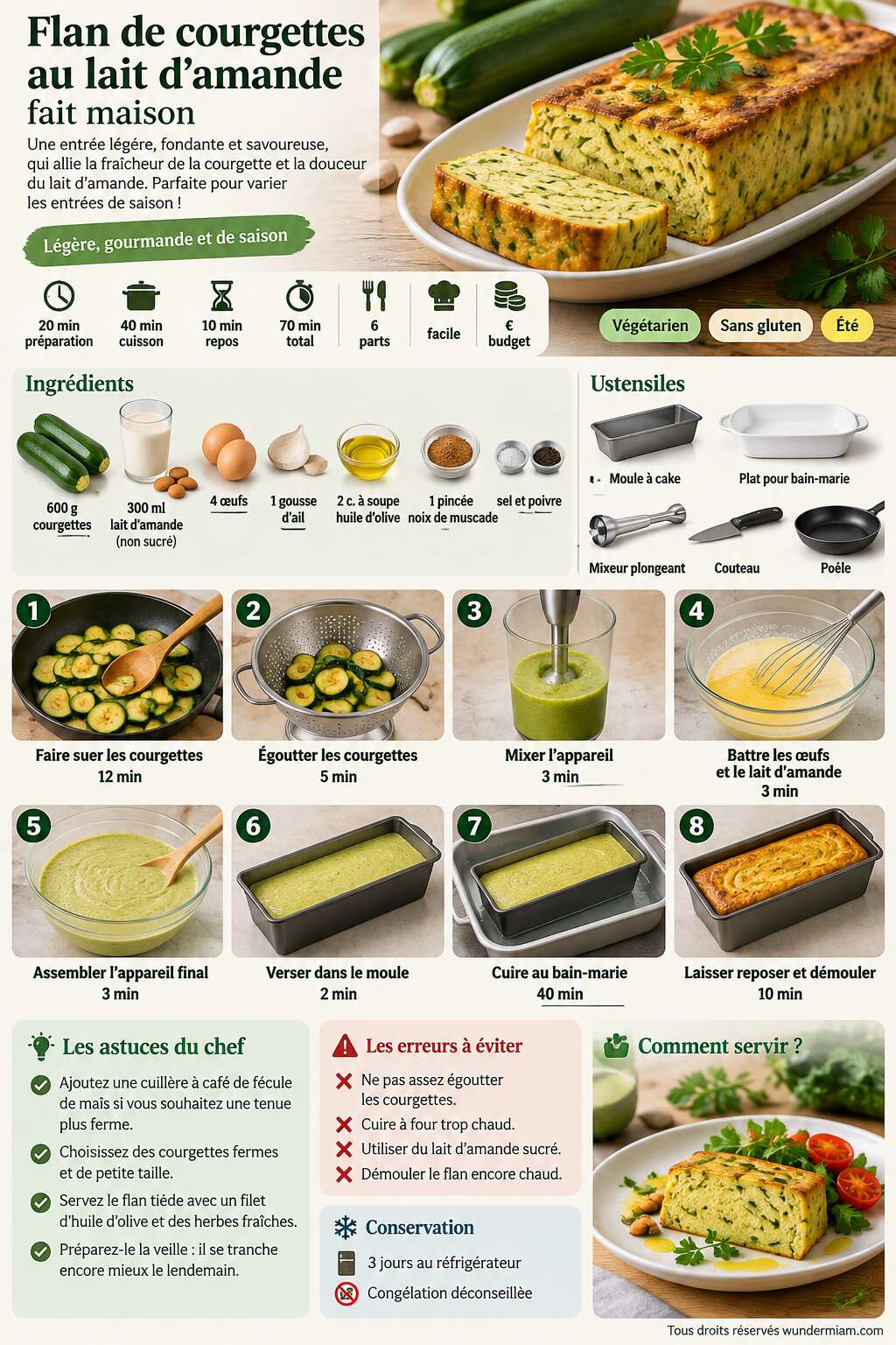 Fiche recette Recette de flan de courgettes au lait d'amande fait maison Fiche recette Recette de flan de courgettes au lait d'amande fait maison