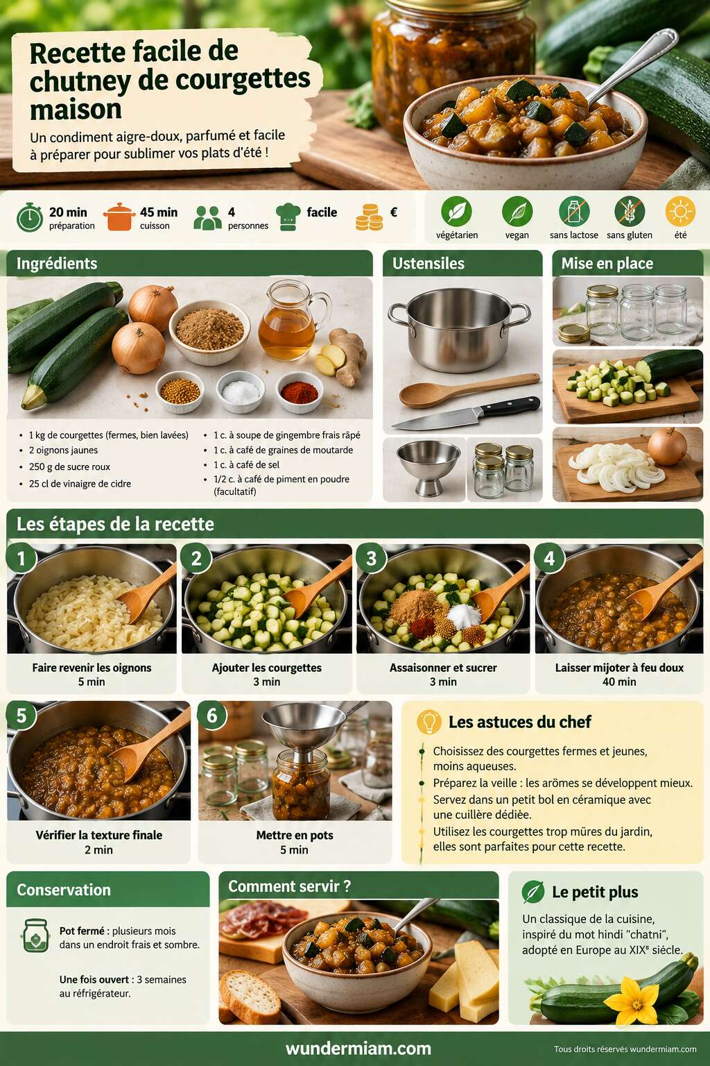 Fiche recette Recette facile de chutney de courgettes maison