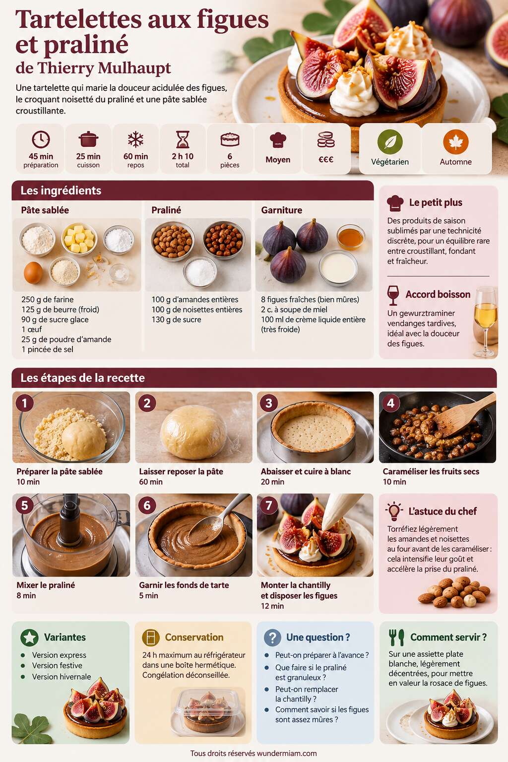 Fiche recette Tartelettes aux figues et pralin&eacute; de Thierry Mulhaupt