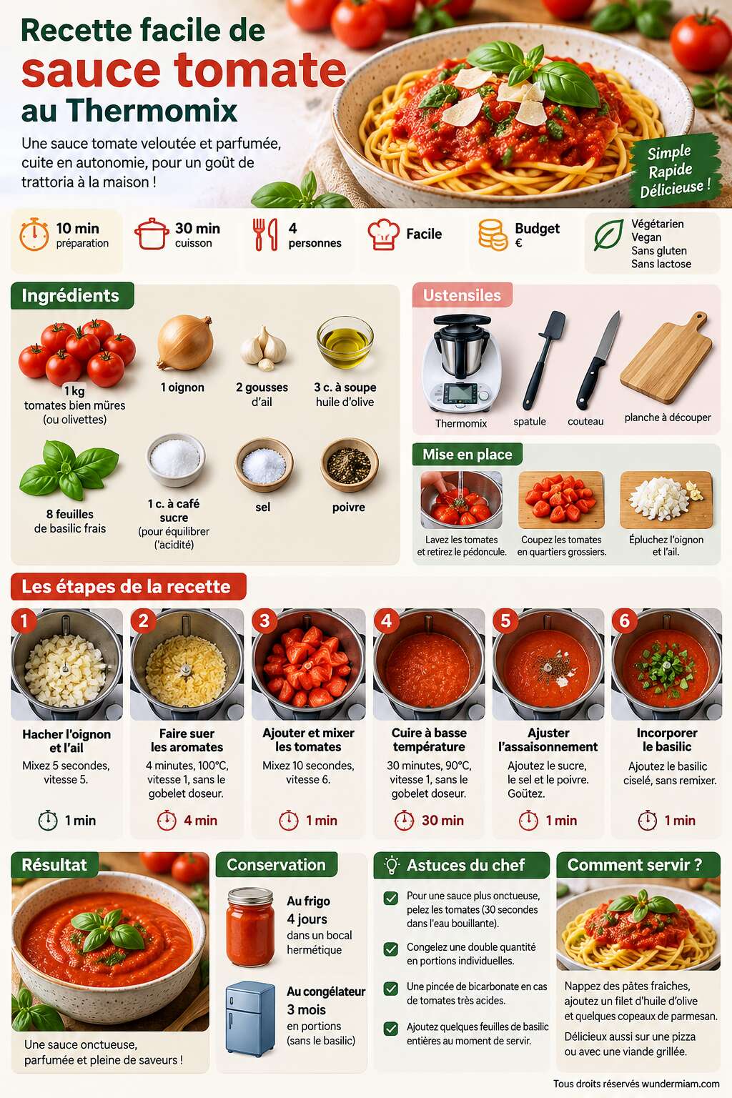 Fiche recette Recette facile de sauce tomate au Thermomix Fiche recette Recette facile de sauce tomate au Thermomix