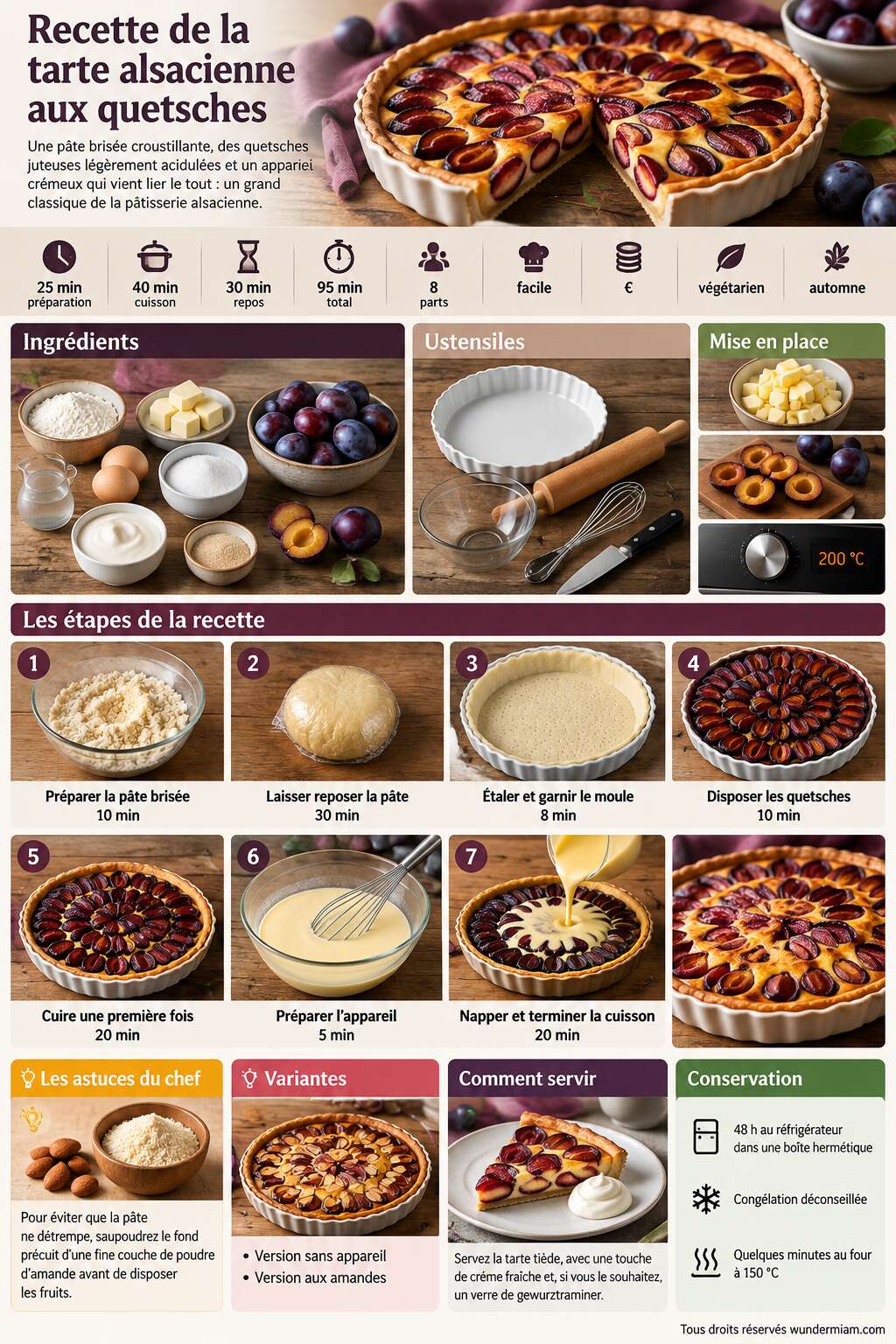 Fiche recette Recette de la tarte alsacienne aux quetsches Fiche recette Recette de la tarte alsacienne aux quetsches