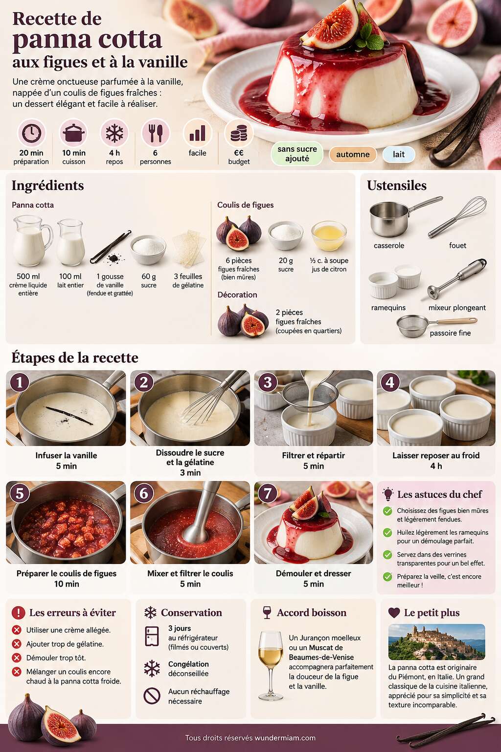 Fiche recette Recette de panna cotta aux figues et à la vanille Fiche recette Recette de panna cotta aux figues et à la vanille