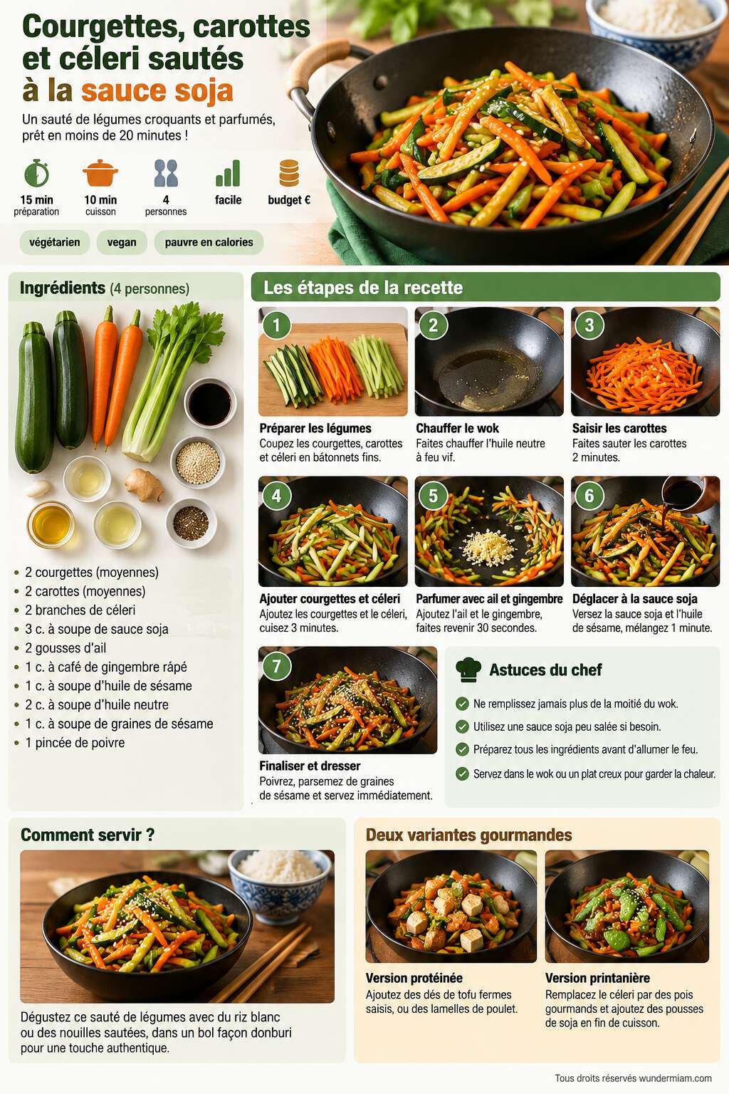 Fiche recette Recette de courgettes, carottes et céleri sautés à la sauce soja Fiche recette Recette de courgettes, carottes et céleri sautés à la sauce soja