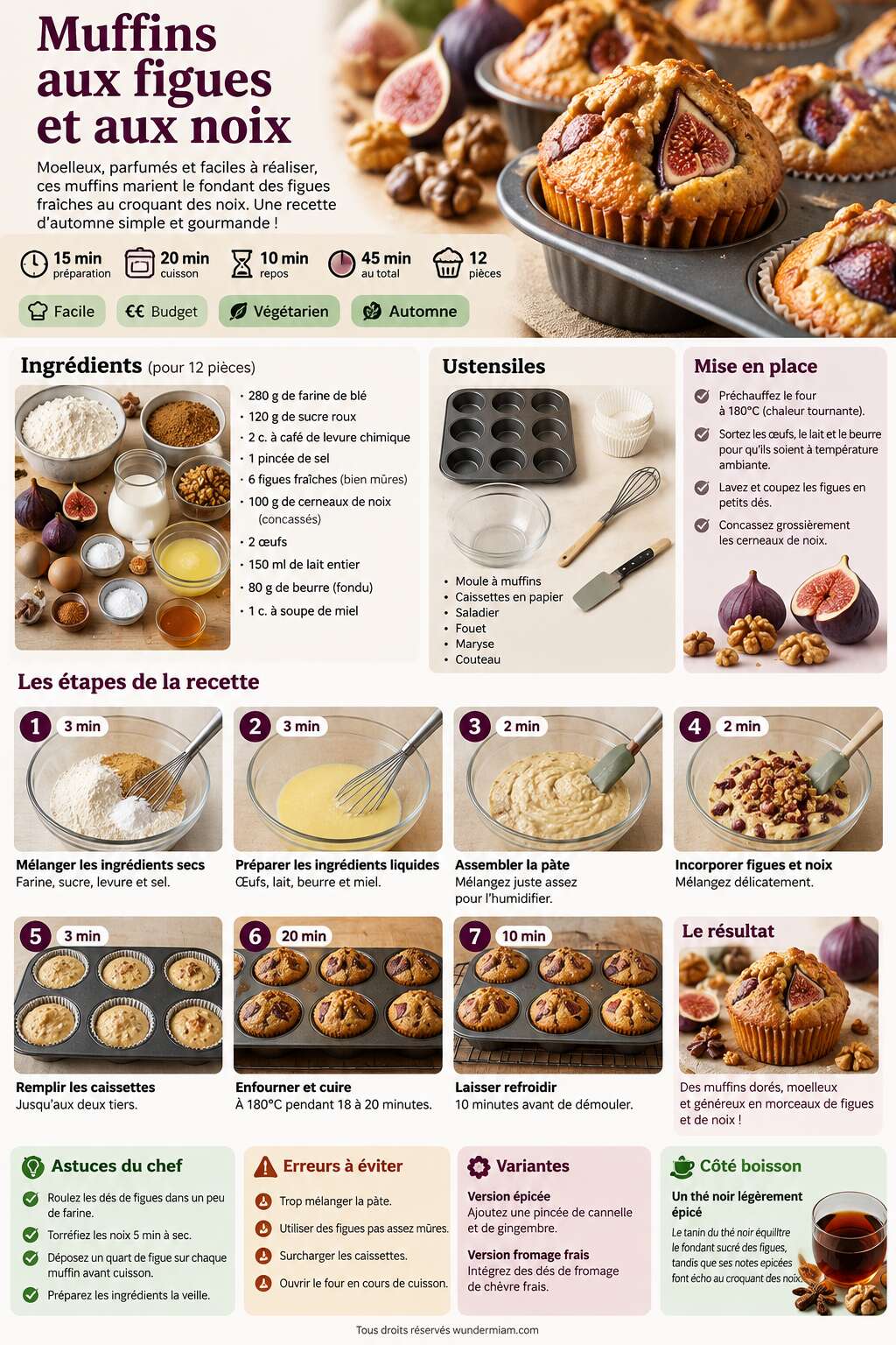 Fiche recette Recette de muffins aux figues et aux noix Fiche recette Recette de muffins aux figues et aux noix