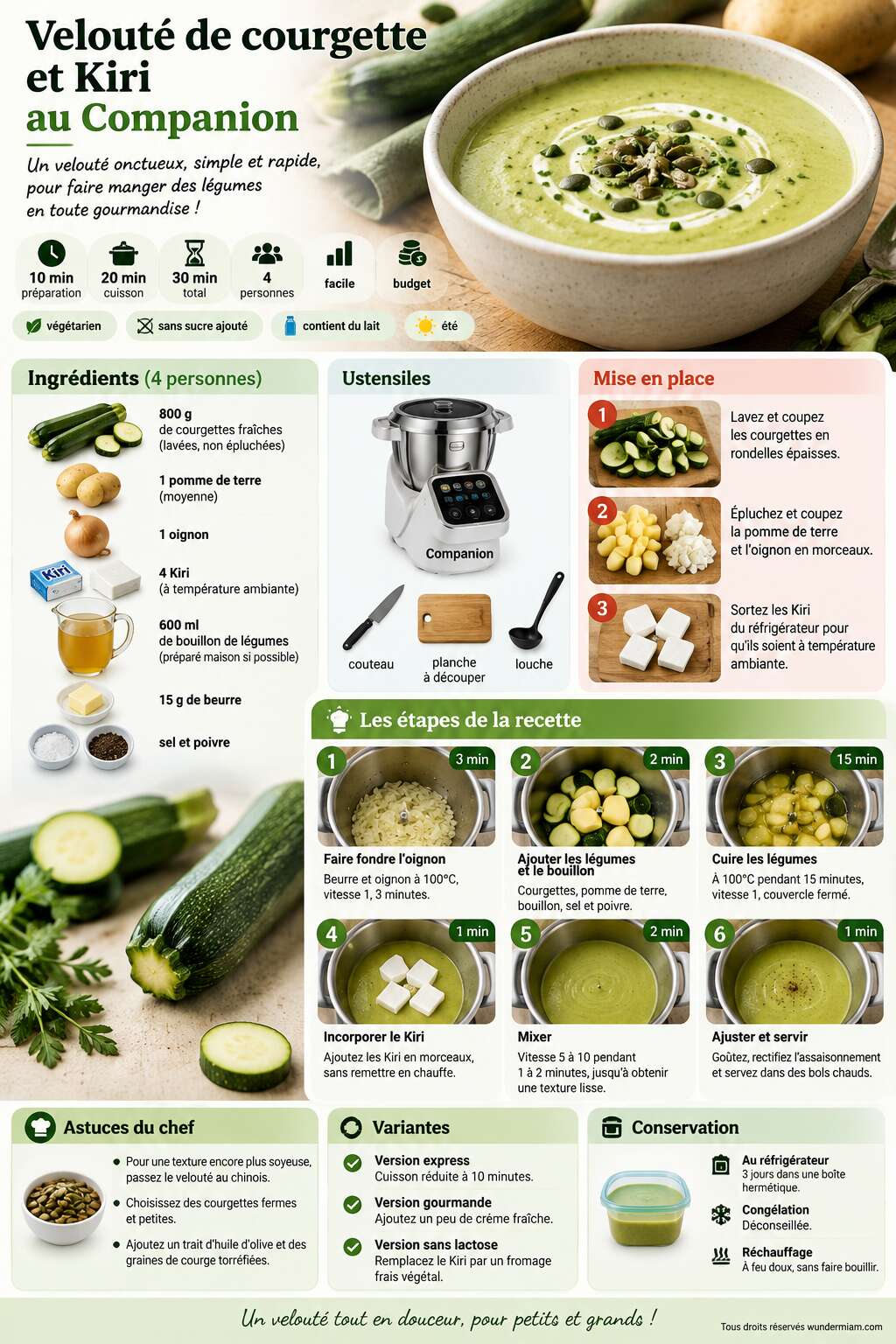 Fiche recette Recette du velouté de courgette et Kiri au Companion Fiche recette Recette du velouté de courgette et Kiri au Companion