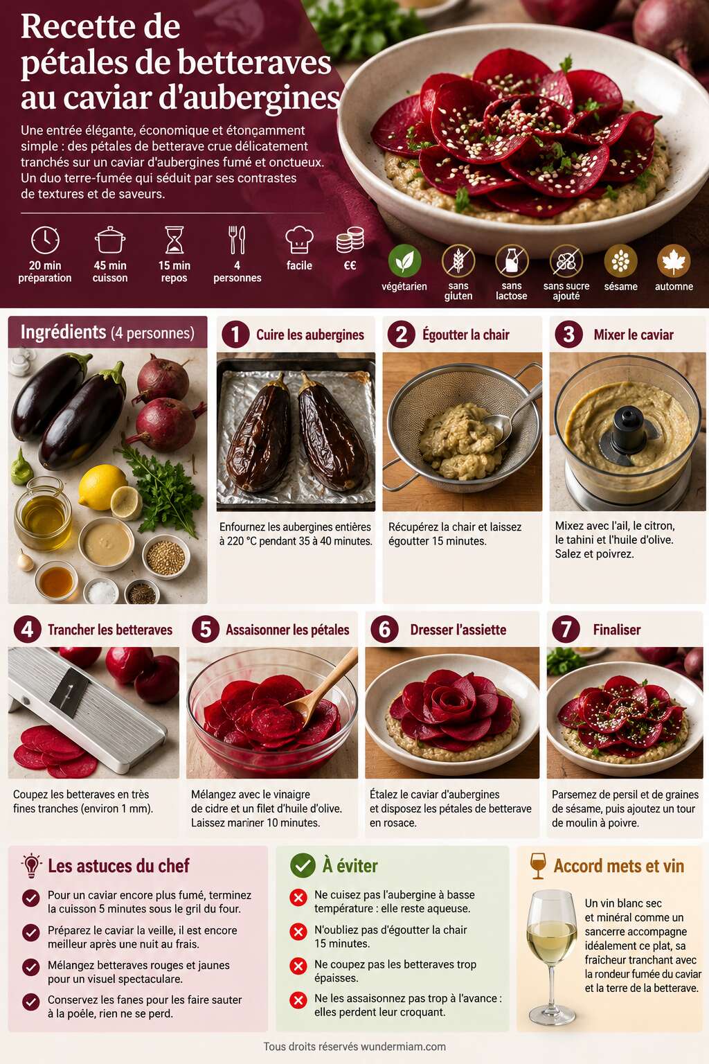 Fiche recette Recette de pétales de betteraves au caviar d'aubergines Fiche recette Recette de pétales de betteraves au caviar d'aubergines
