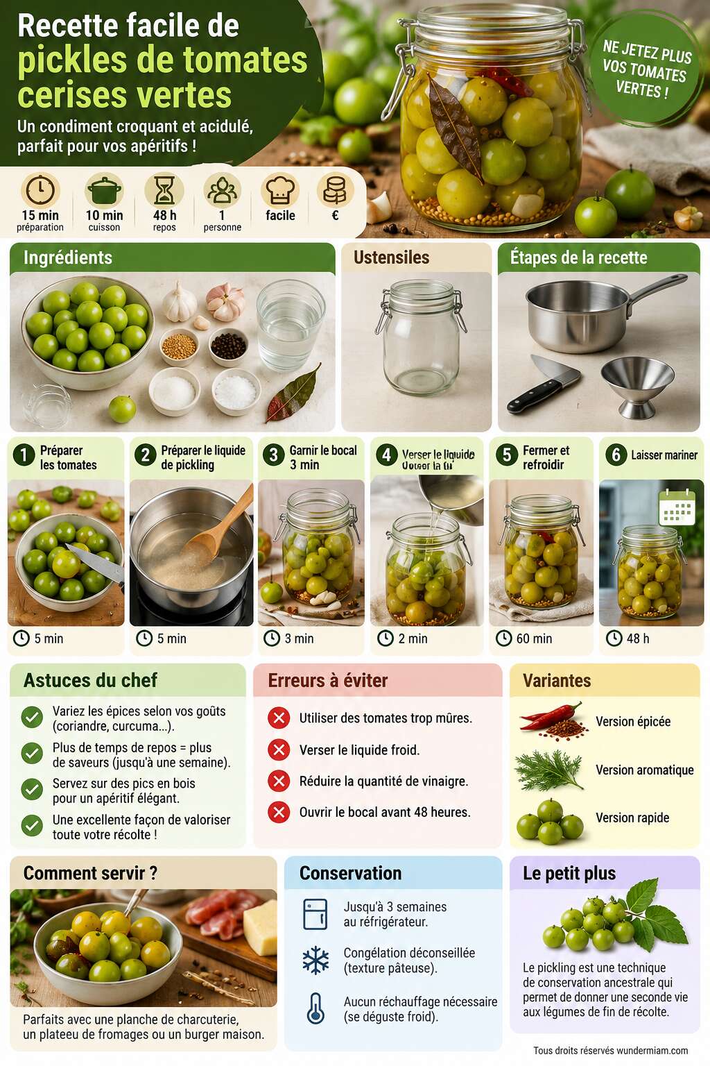 Fiche recette Recette facile de pickles de tomates cerises vertes