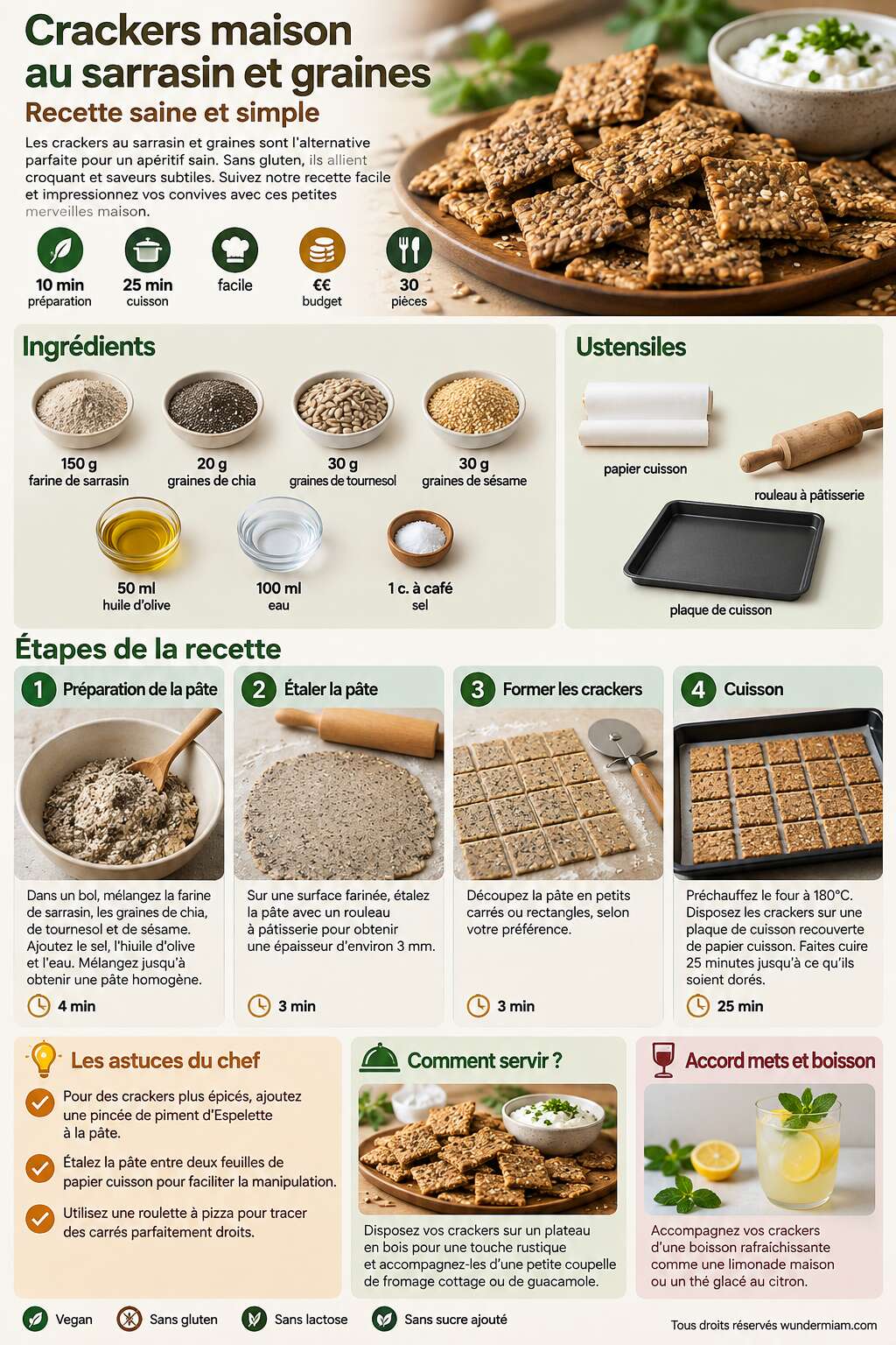 Fiche recette Crackers maison au sarrasin et graines : recette saine et simple Fiche recette Crackers maison au sarrasin et graines : recette saine et simple