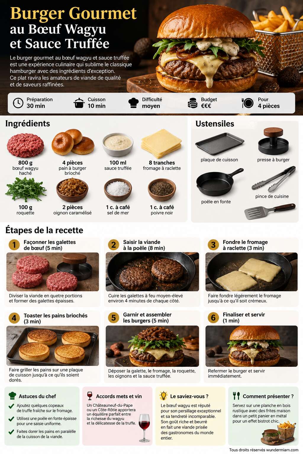 Fiche recette Burger Gourmet au B&oelig;uf Wagyu et Sauce Truff&eacute;e
