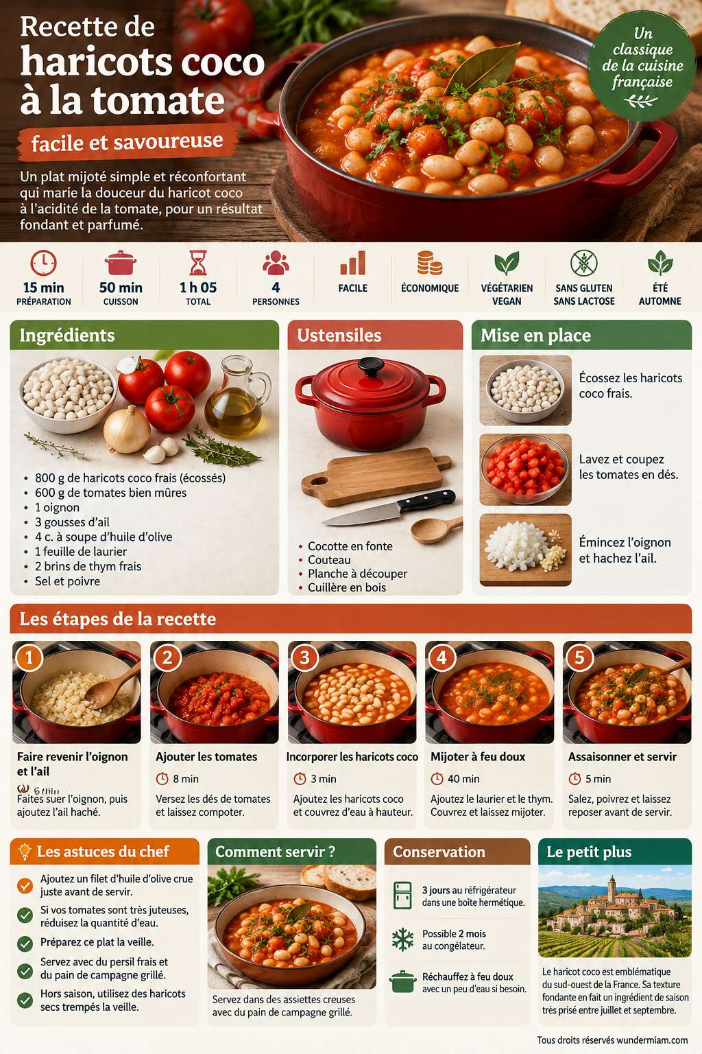 Fiche recette Recette de haricots coco à la tomate facile et savoureuse Fiche recette Recette de haricots coco à la tomate facile et savoureuse