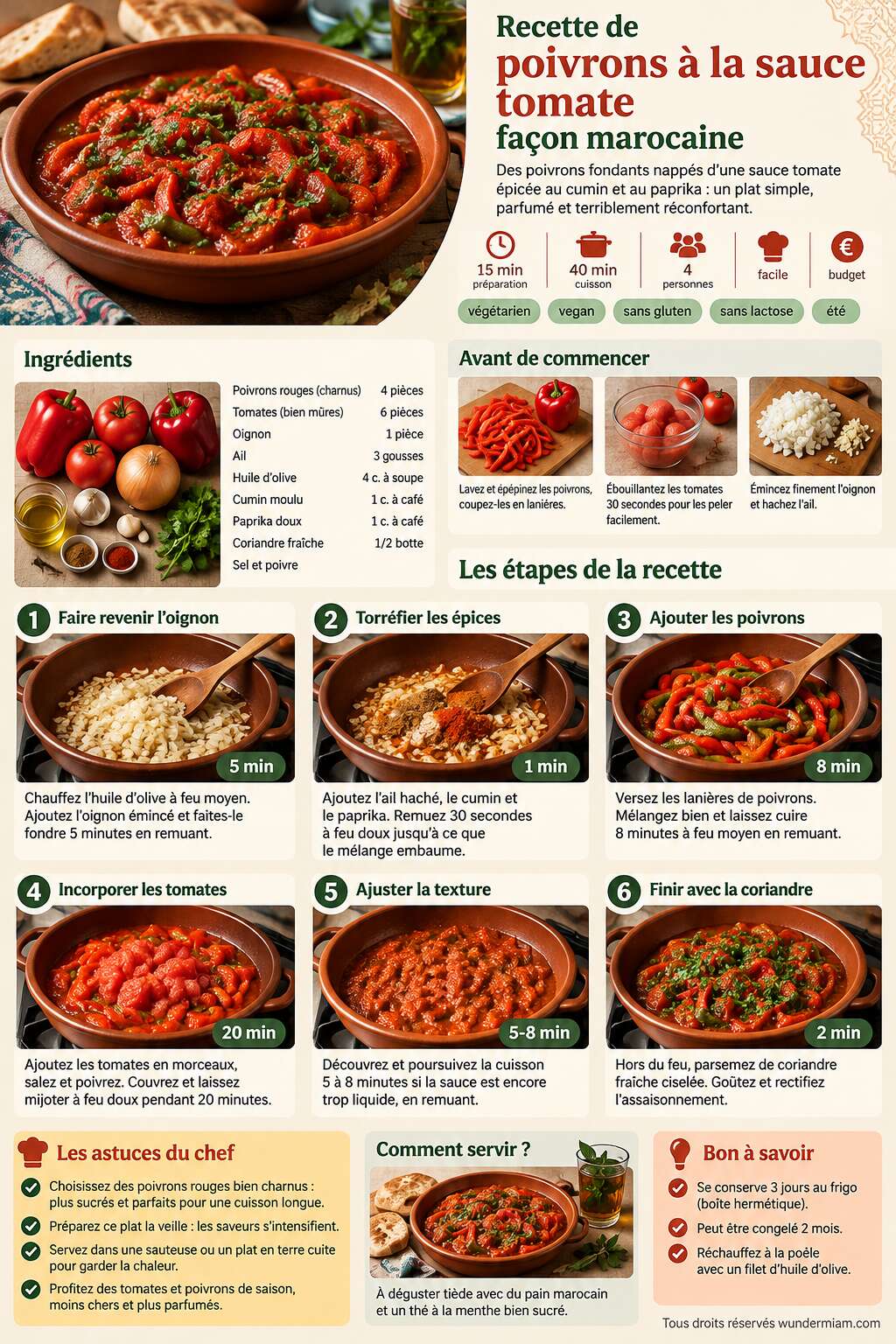 Fiche recette Recette de poivrons &agrave; la sauce tomate fa&ccedil;on marocaine