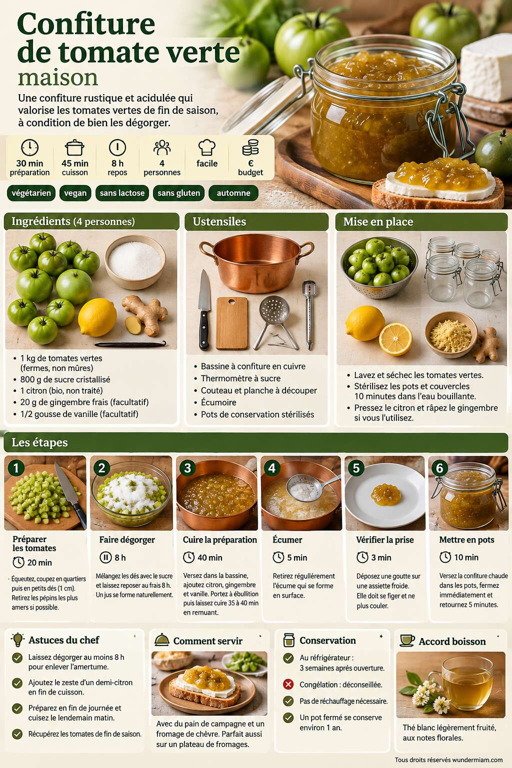 Fiche recette Recette de confiture &agrave; la tomate verte maison
