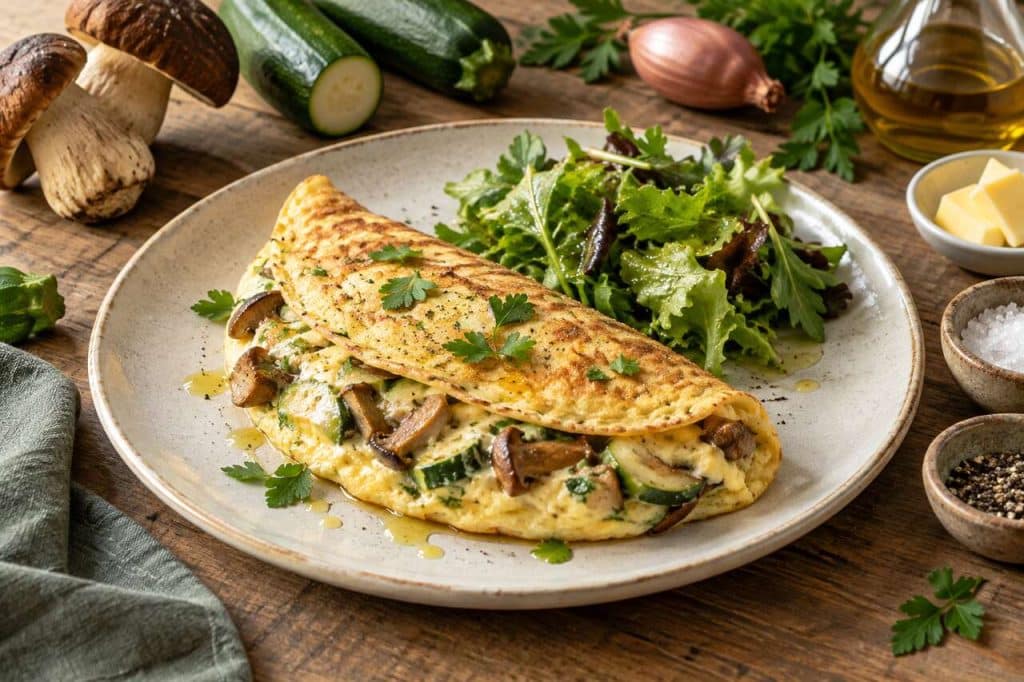 Recette d'omelette aux courgettes et aux cèpes