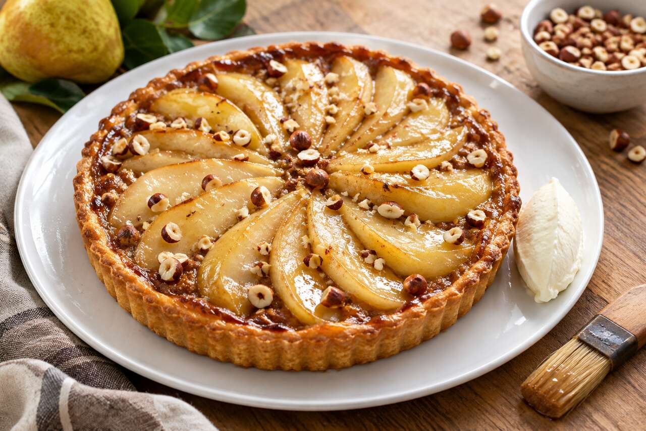 Recette de tarte aux poires et Ă la noisette
