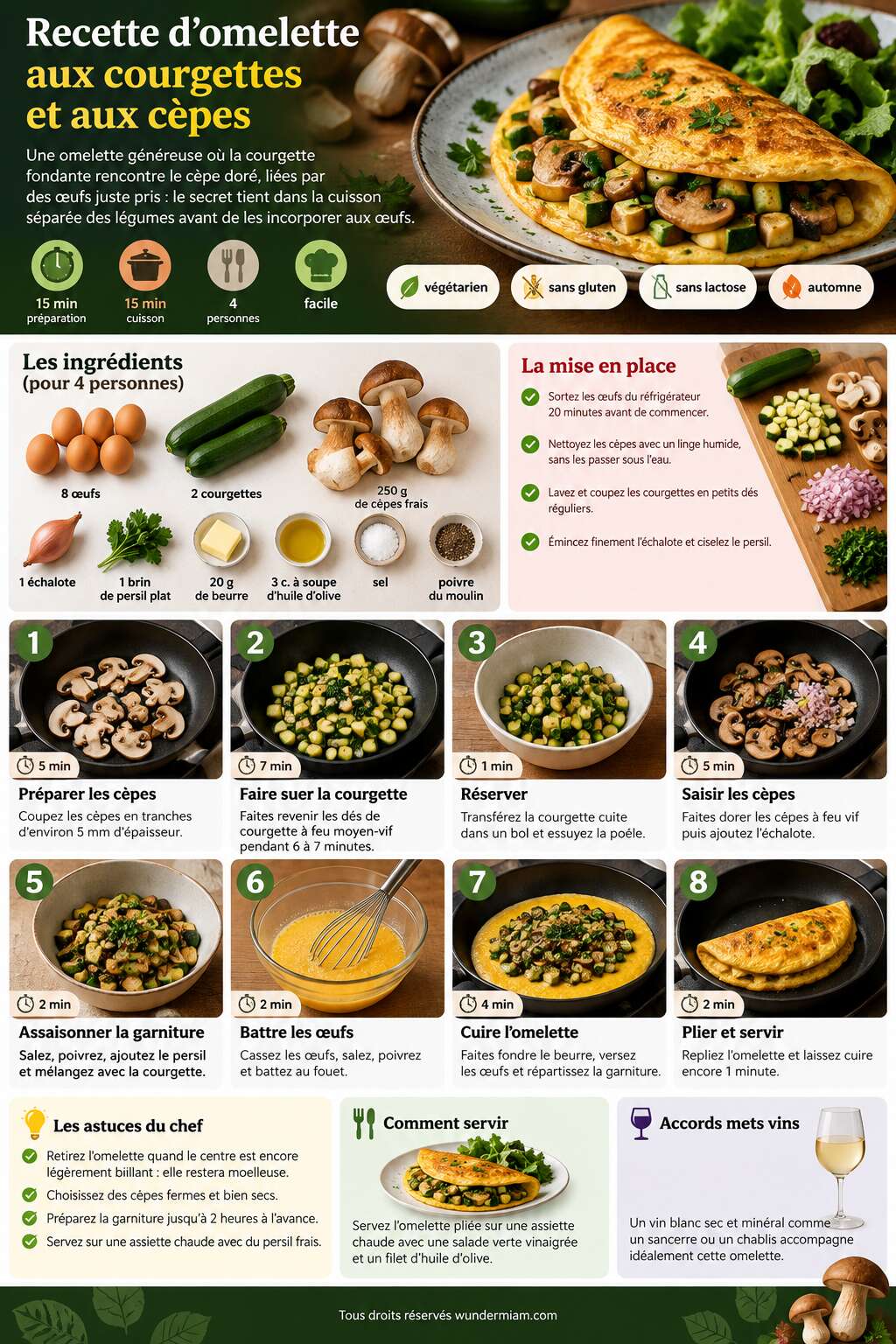 Fiche recette Recette d'omelette aux courgettes et aux c&egrave;pes