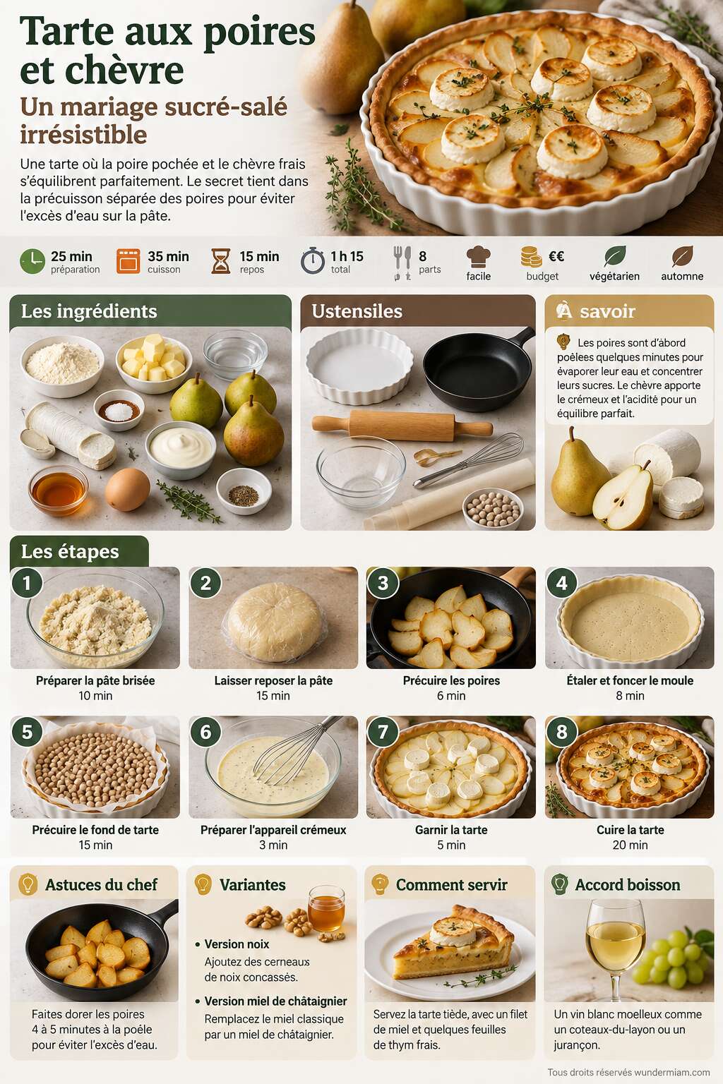 Fiche recette Recette de tarte aux poires et chèvre : un mariage sucré-salé irrésistible Fiche recette Recette de tarte aux poires et chèvre : un mariage sucré-salé irrésistible