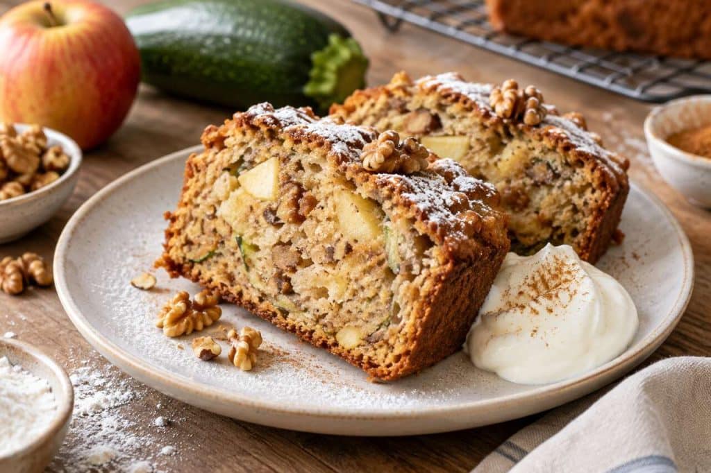 Recette de moelleux aux pommes, courgettes et noix